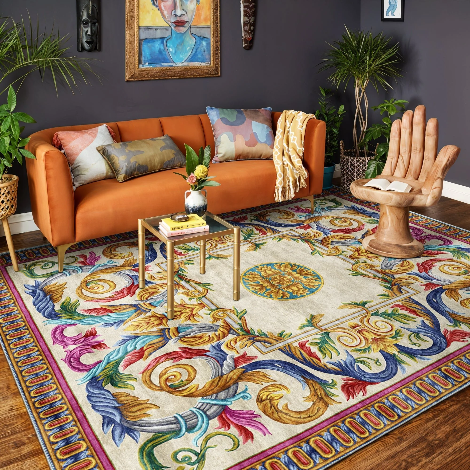 Traditional Homera Yellow Machine Washable Cotton Area Rug - Image 5