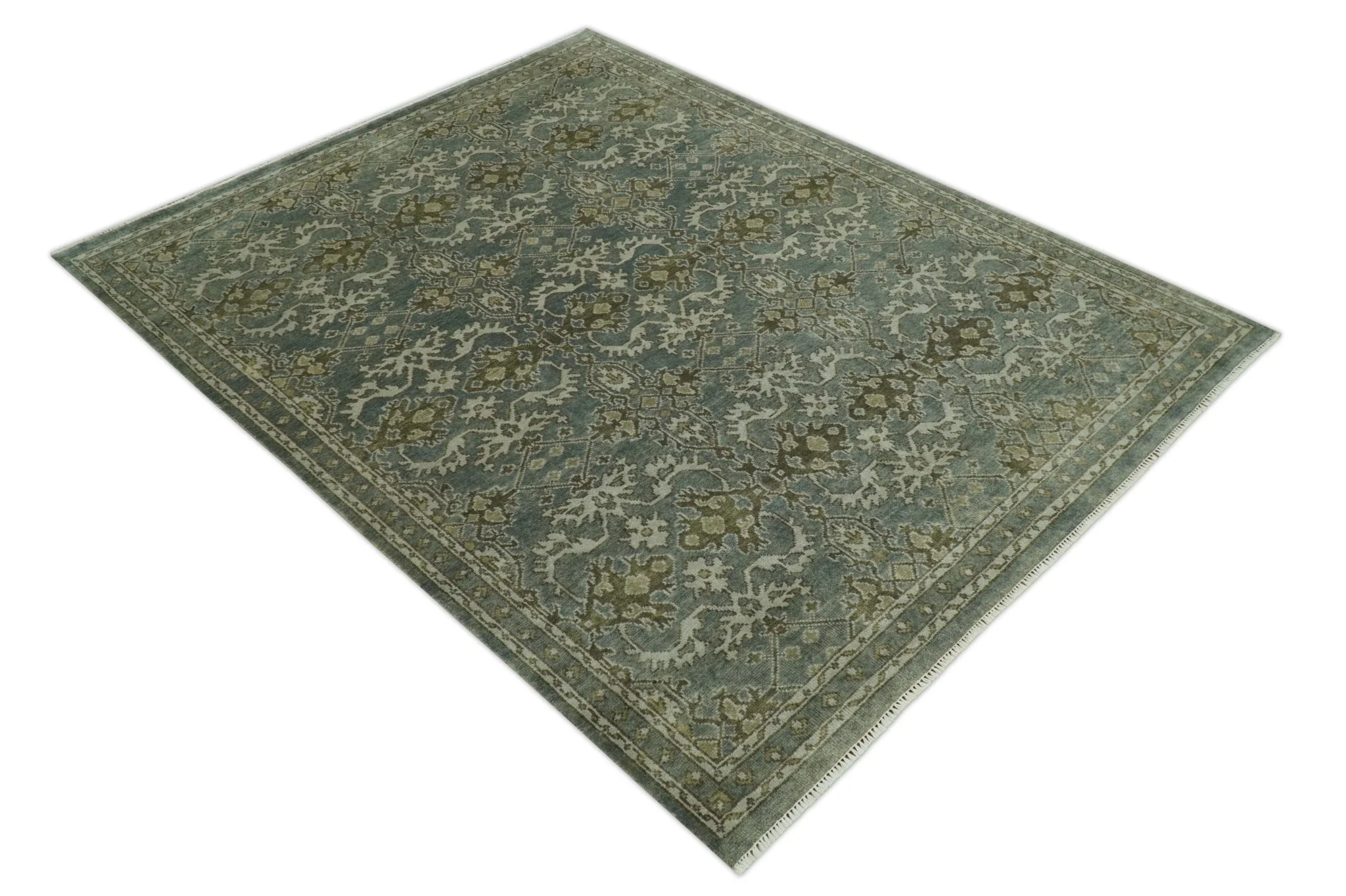 Traditional Ikat large Design Gray, Silver and Olive 8x10 Hand Knotted wool area rug - Image 10