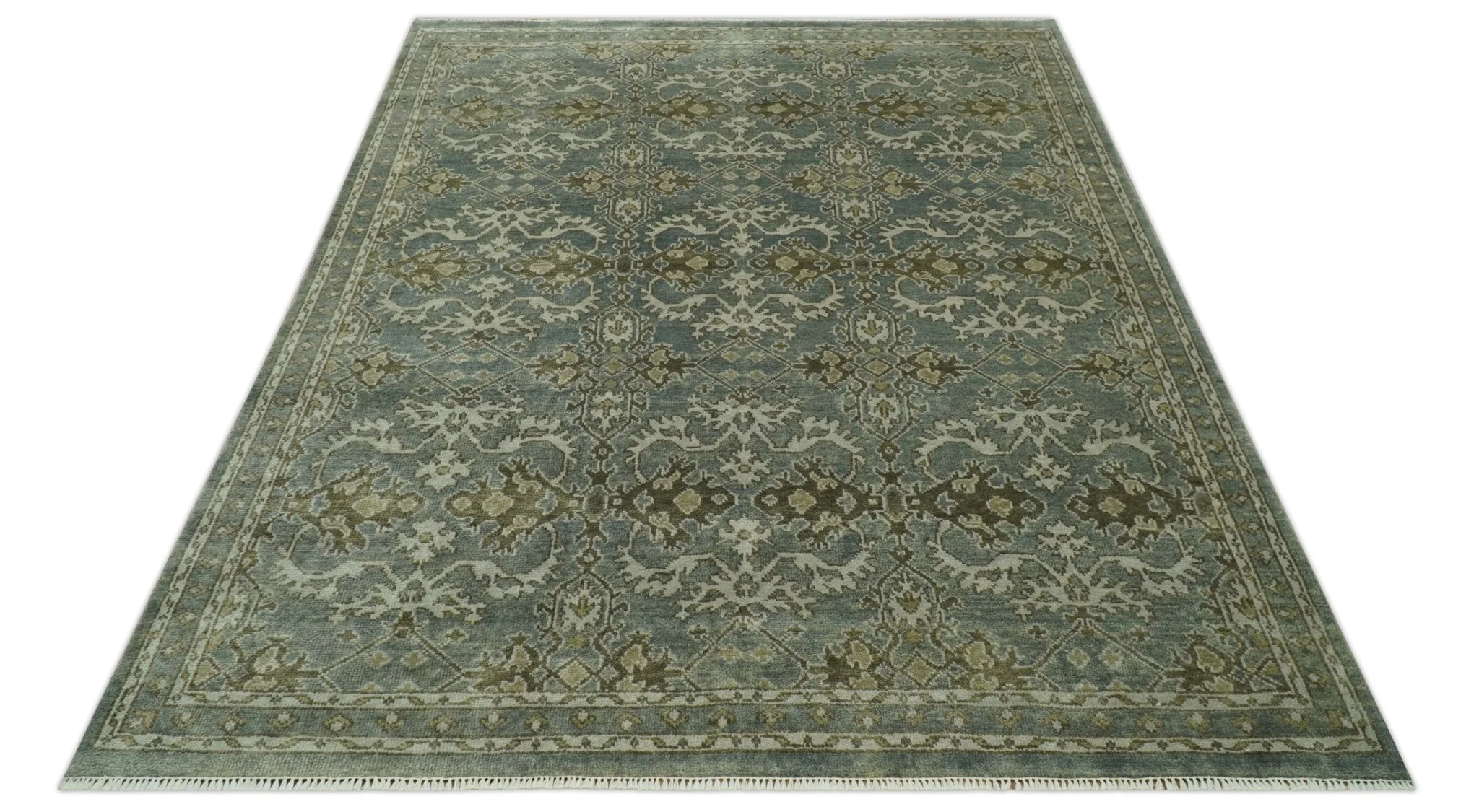 Traditional Ikat large Design Gray, Silver and Olive 8x10 Hand Knotted wool area rug - Image 11