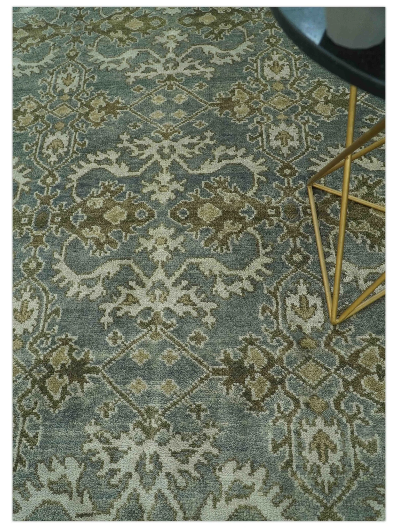Traditional Ikat large Design Gray, Silver and Olive 8x10 Hand Knotted wool area rug - Image 2