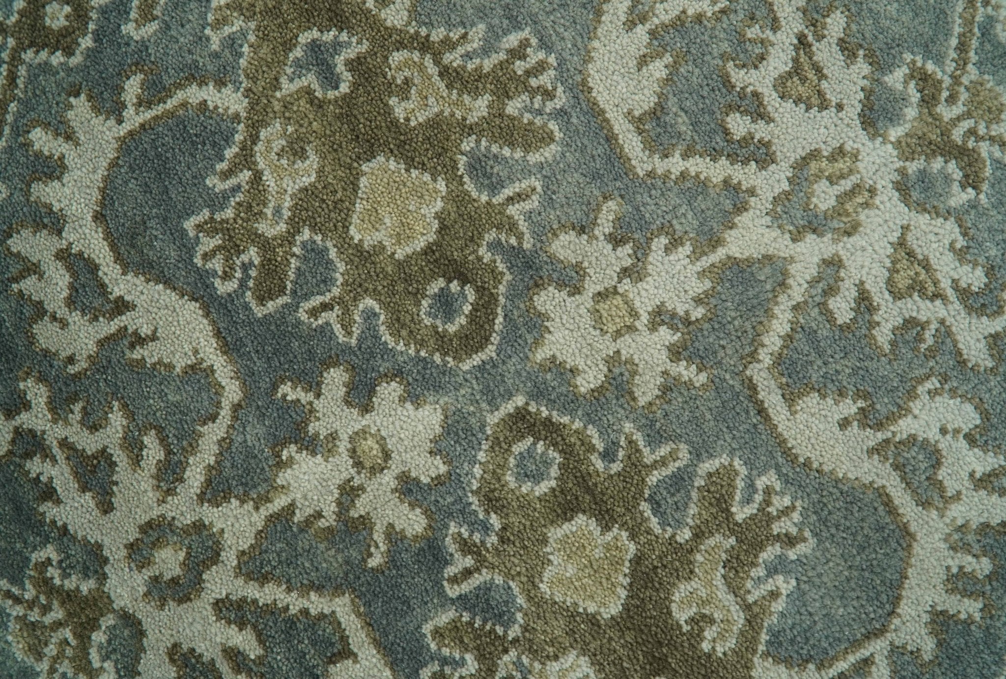 Traditional Ikat large Design Gray, Silver and Olive 8x10 Hand Knotted wool area rug - Image 4