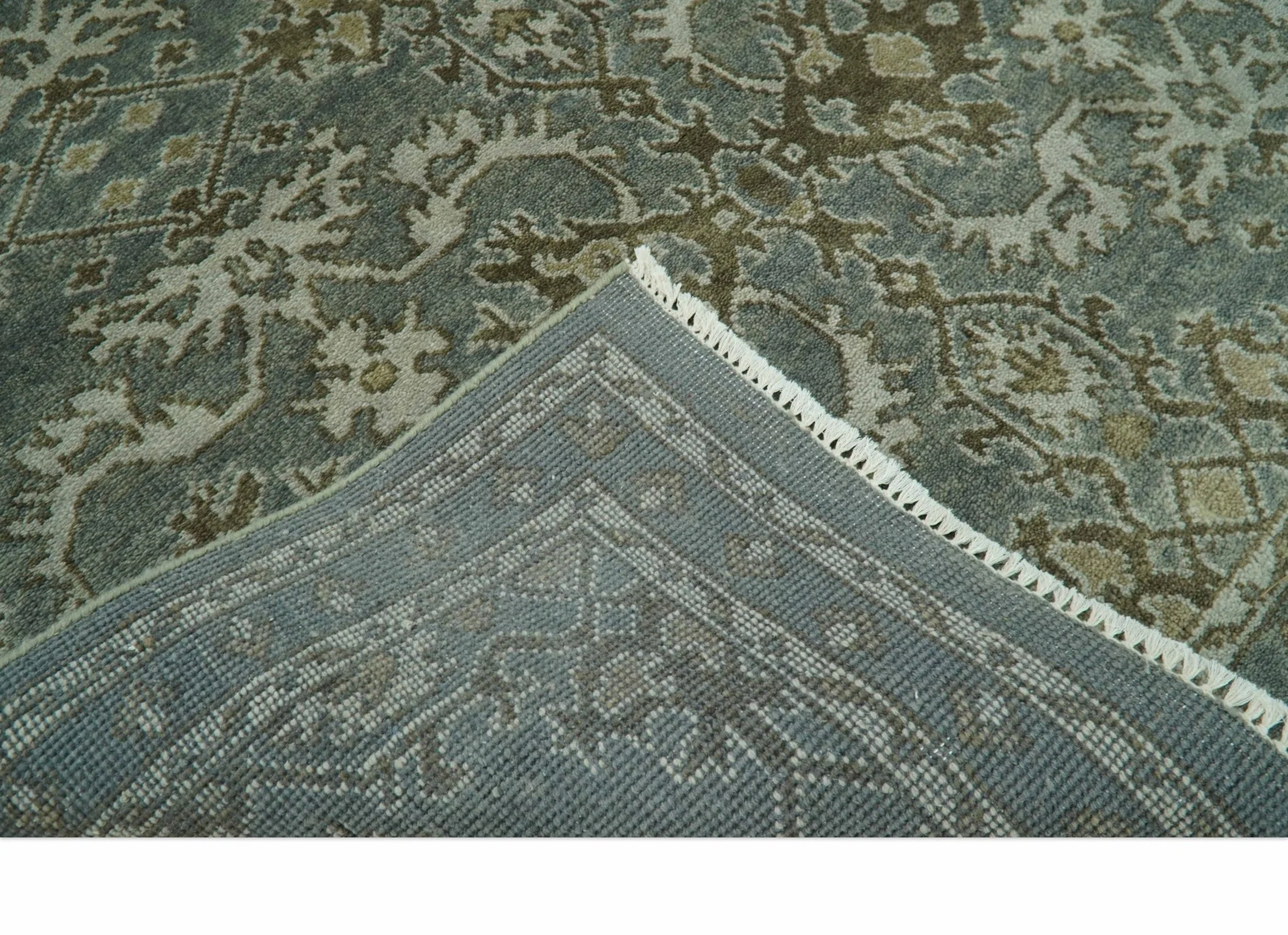 Traditional Ikat large Design Gray, Silver and Olive 8x10 Hand Knotted wool area rug - Image 7