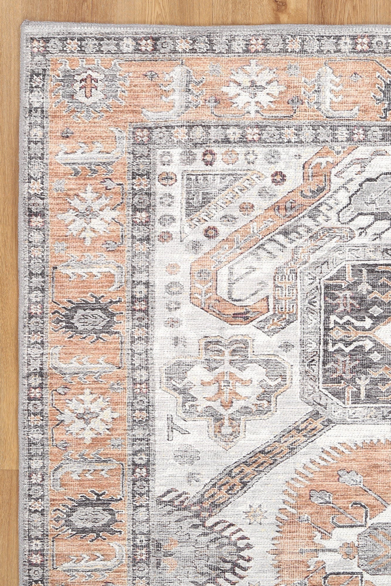 Traditional Ivory And Beige Machine Washable Rug - Image 4