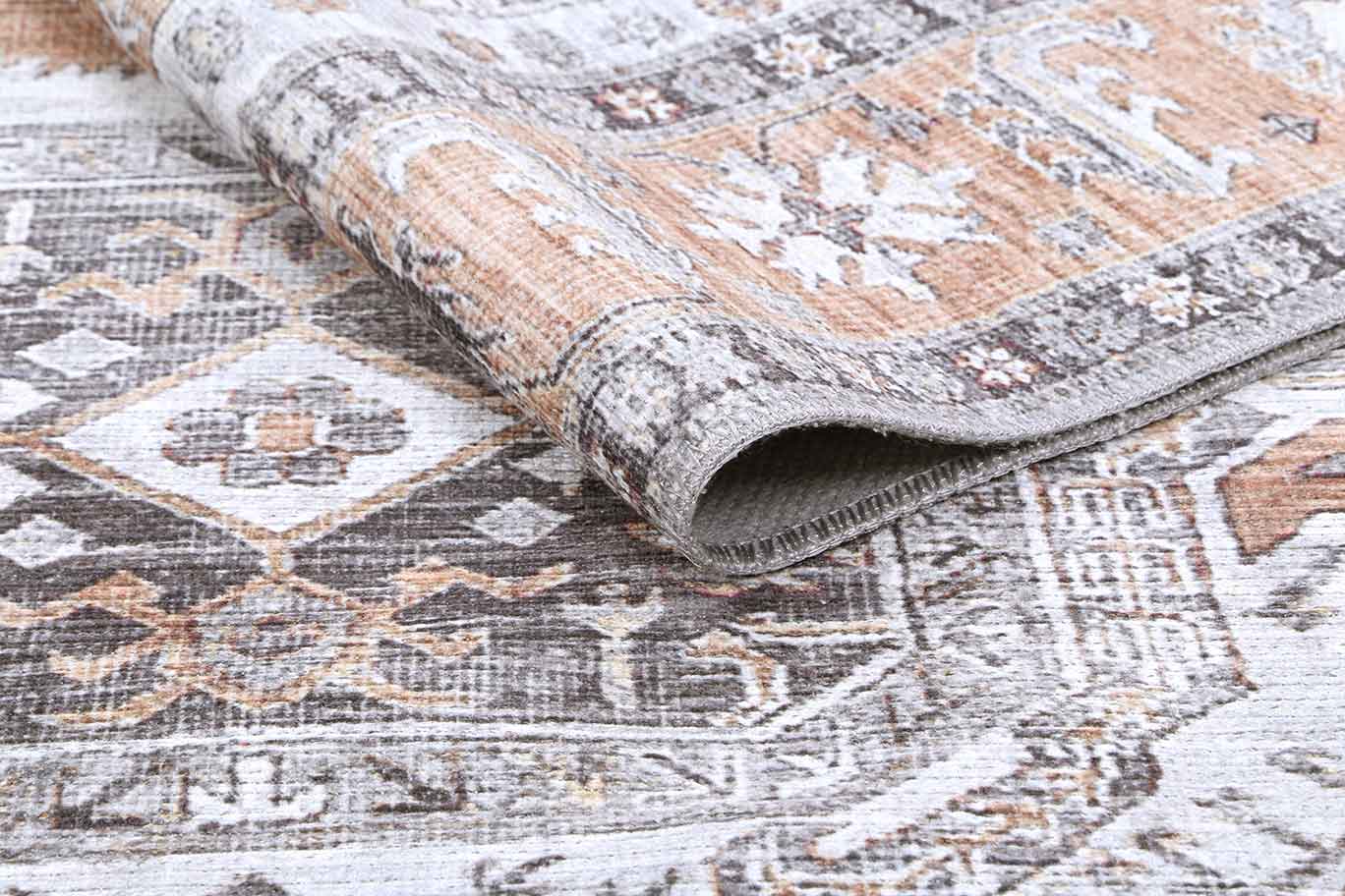 Traditional Ivory And Beige Machine Washable Rug - Image 6