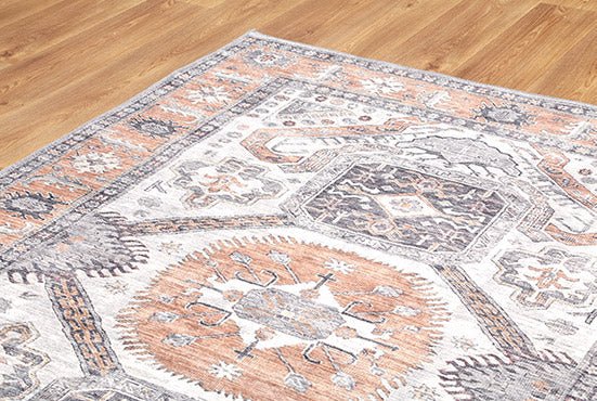 Traditional Ivory And Beige Machine Washable Rug - Image 7