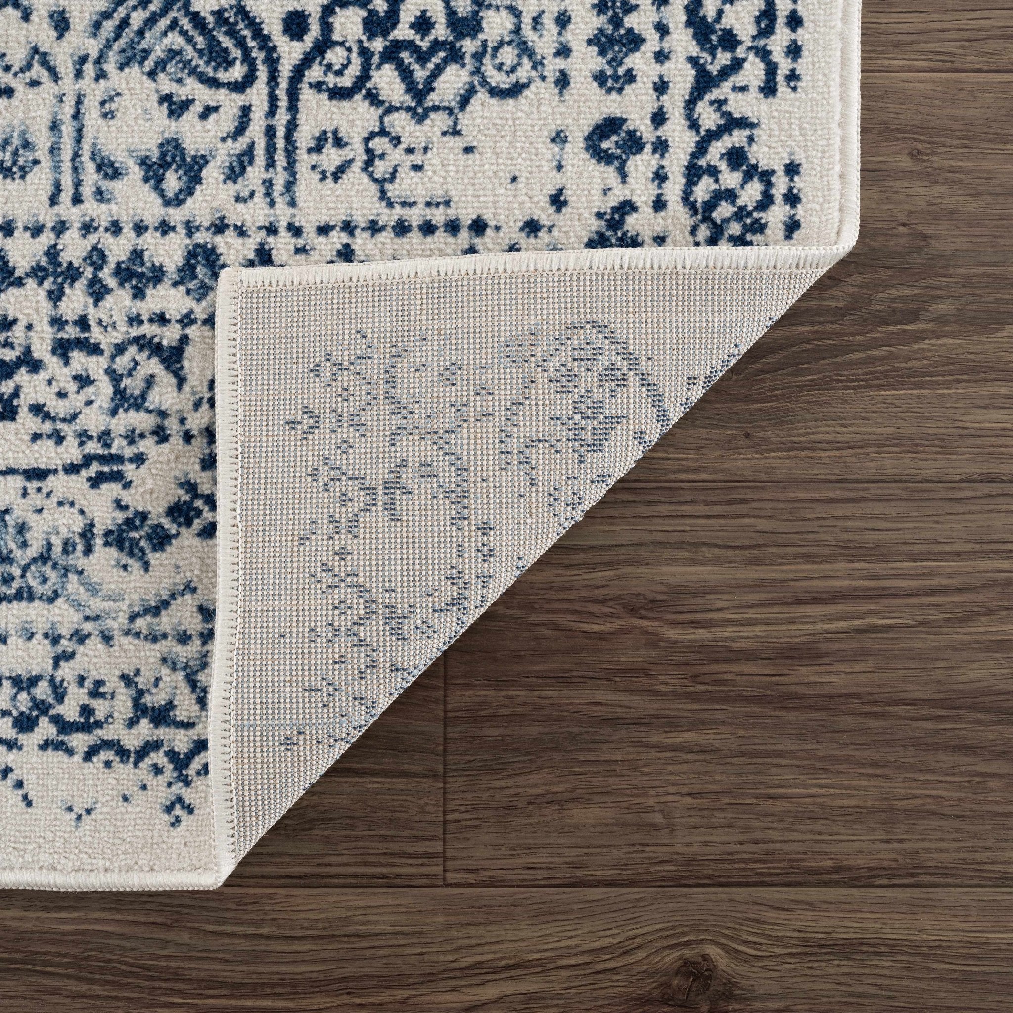 Traditional Transitional Ivory and Blue Medium Pile Area Rug - Image 4