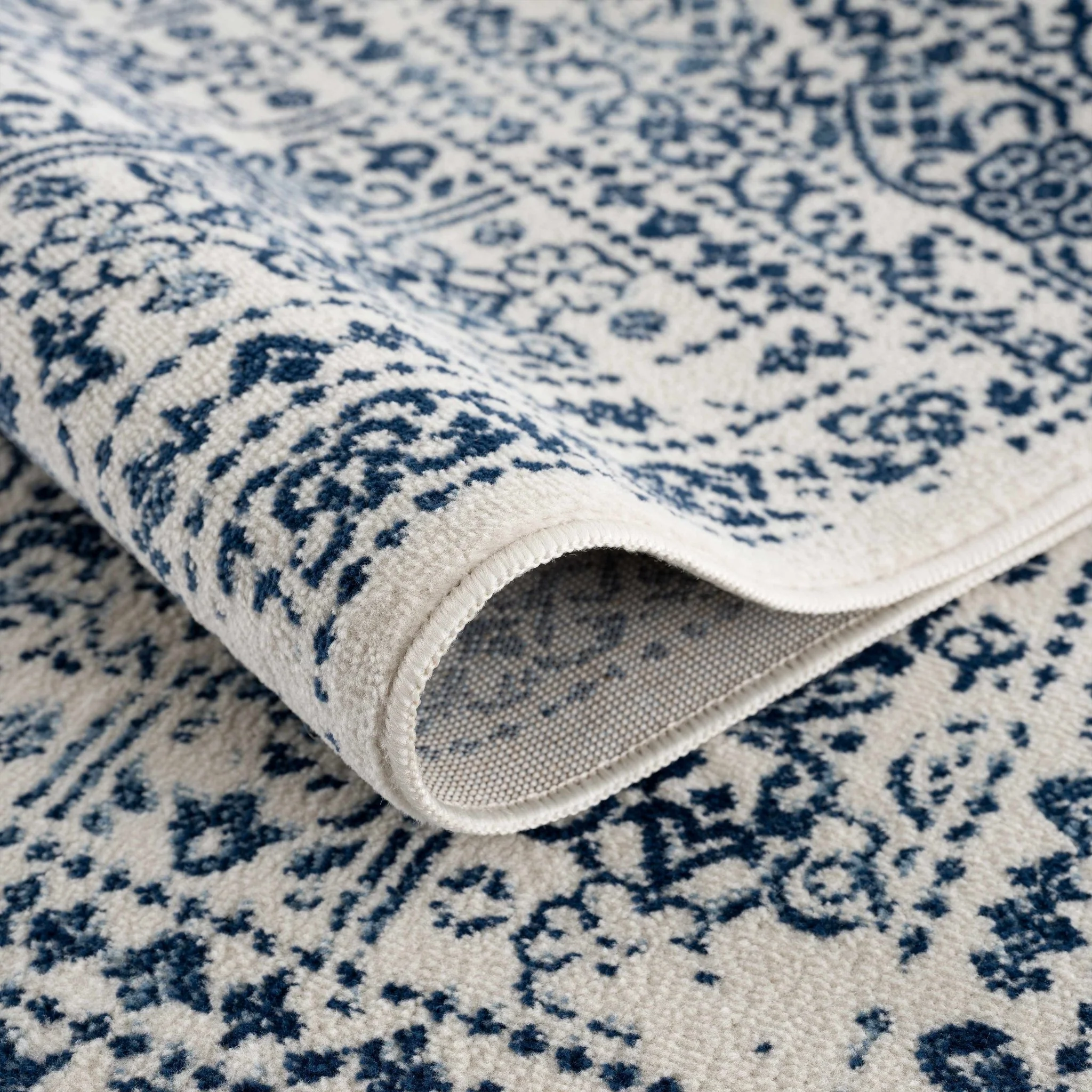 Traditional Transitional Ivory and Blue Medium Pile Area Rug - Image 5