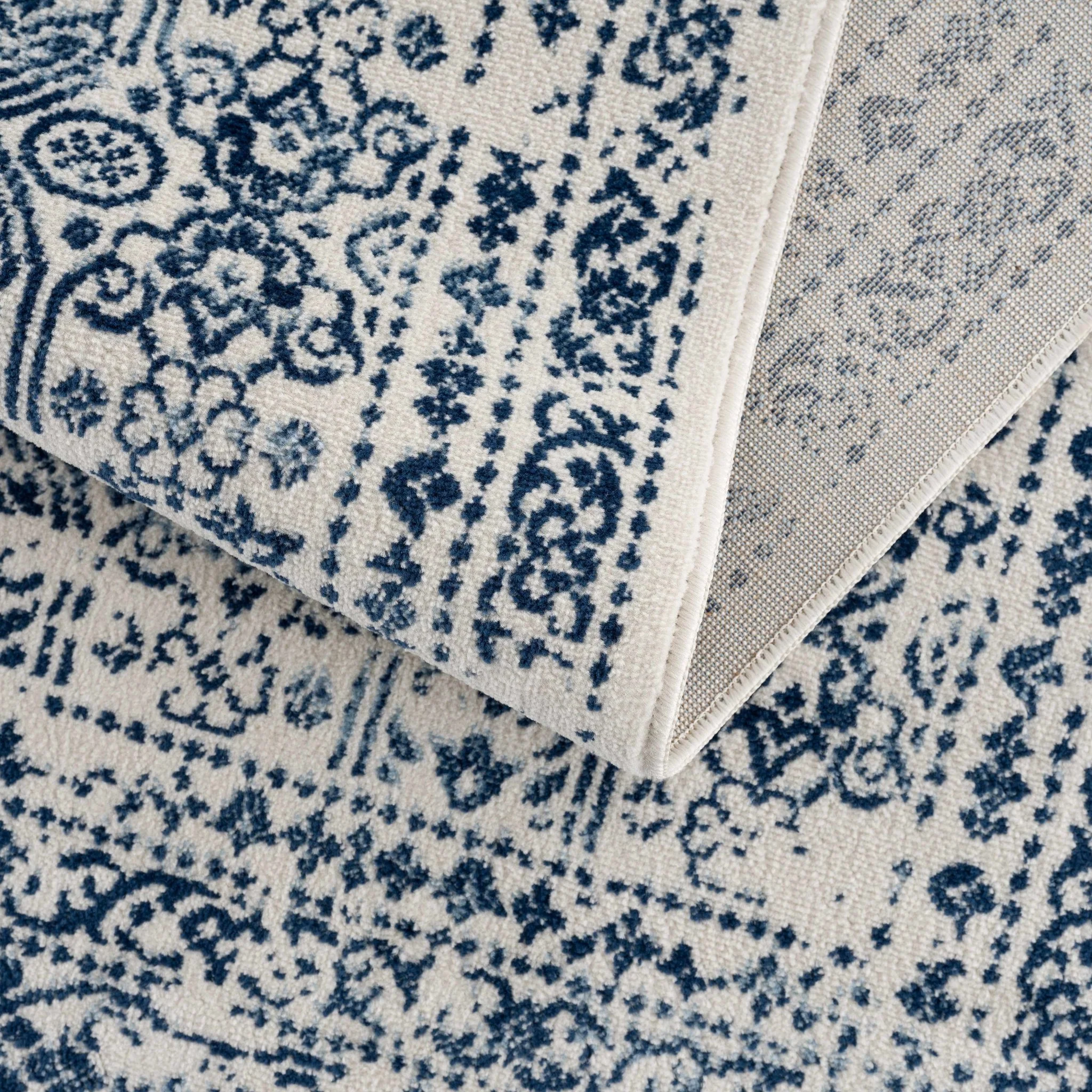 Traditional Transitional Ivory and Blue Medium Pile Area Rug - Image 7