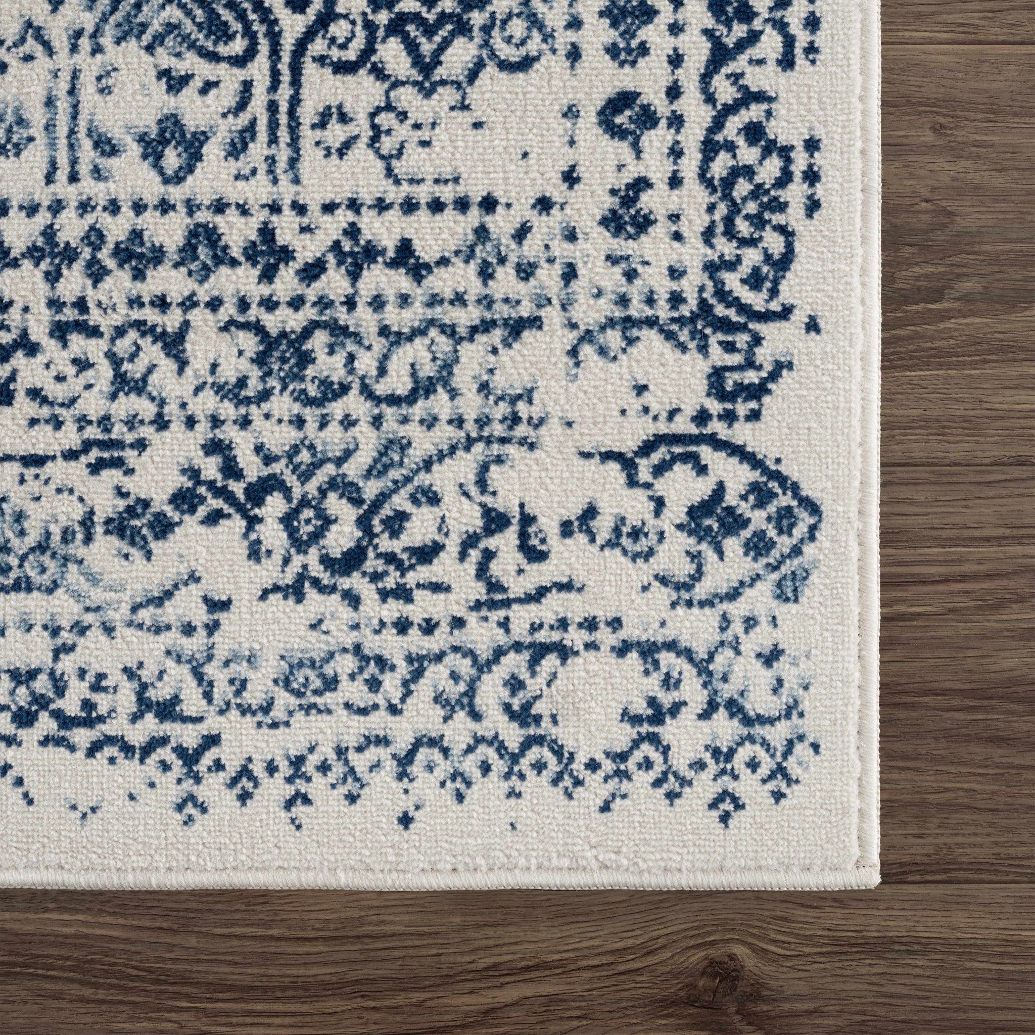 Traditional Transitional Ivory and Blue Medium Pile Area Rug - Image 8