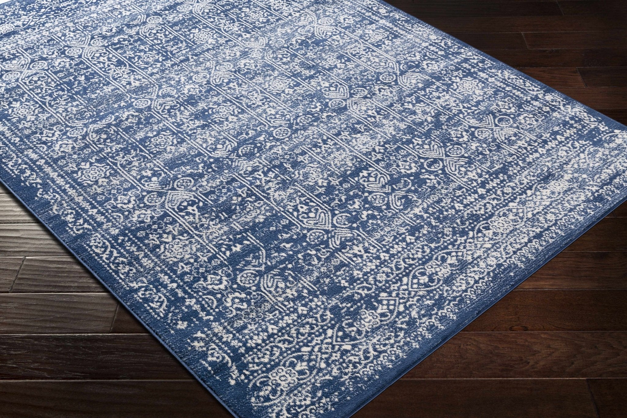 Traditional Transitional Ivory and Blue Medium Pile Area Rug - Image 3