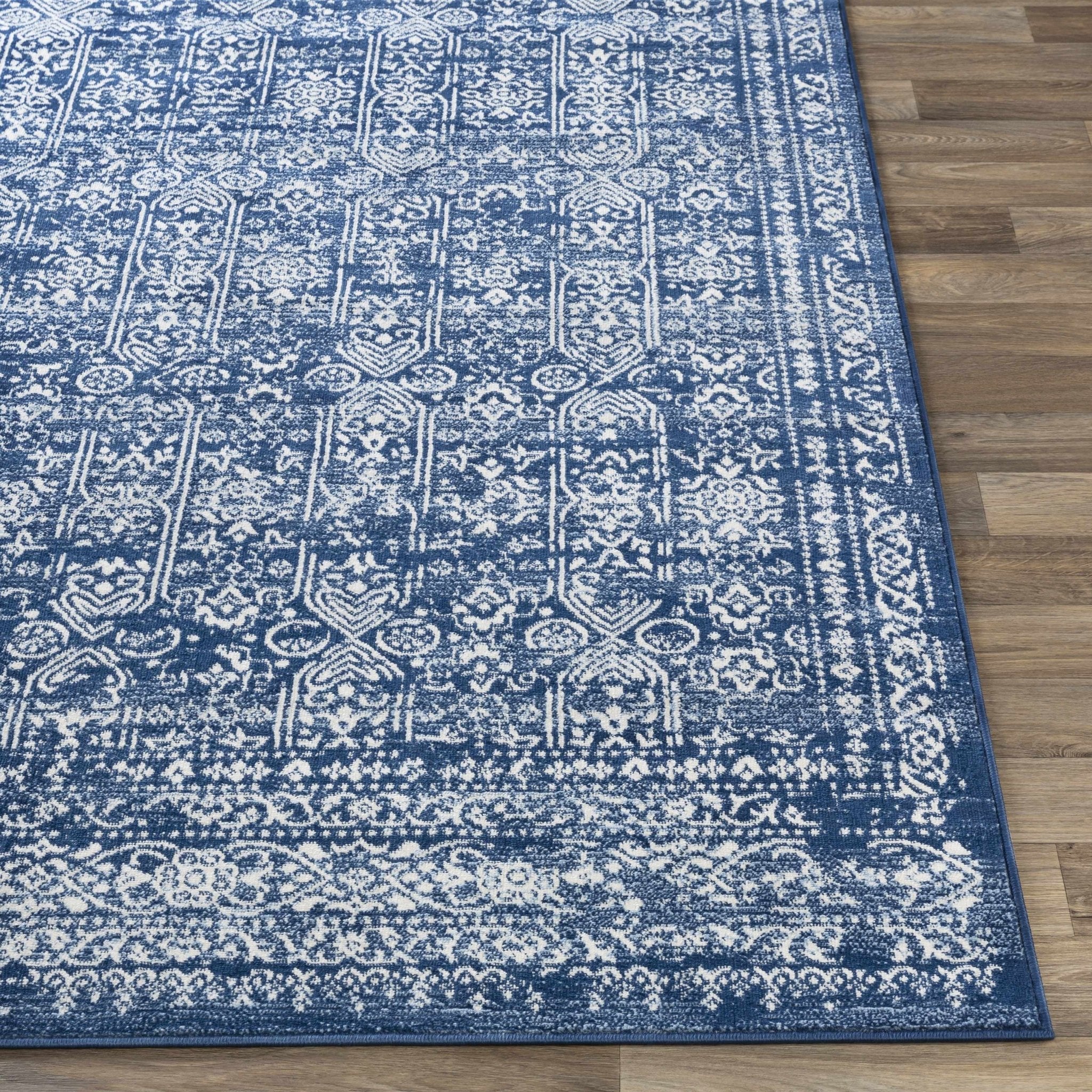Traditional Transitional Ivory and Blue Medium Pile Area Rug - Image 4