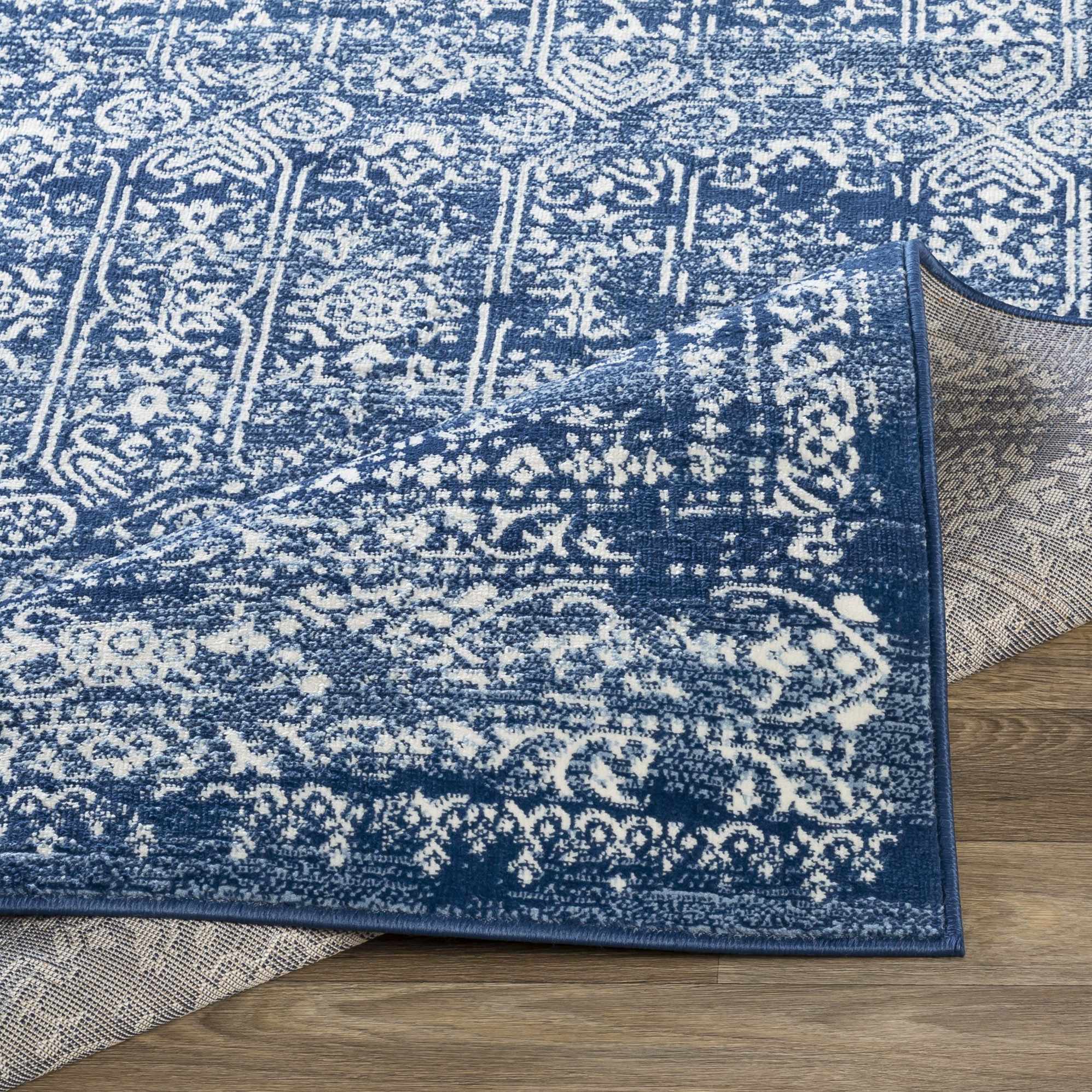 Traditional Transitional Ivory and Blue Medium Pile Area Rug - Image 5