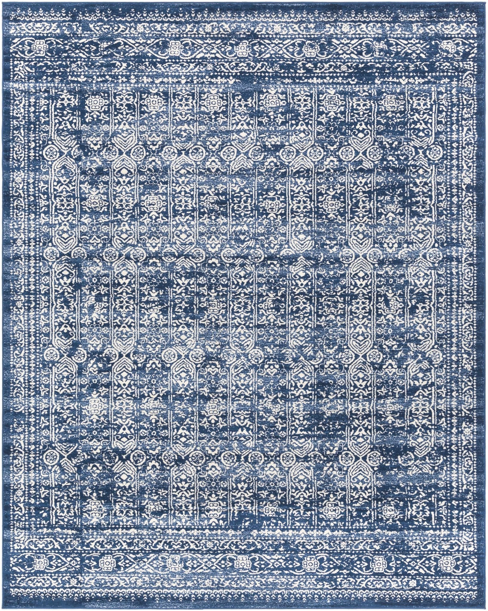 Traditional Transitional Ivory and Blue Medium Pile Area Rug - Image 8