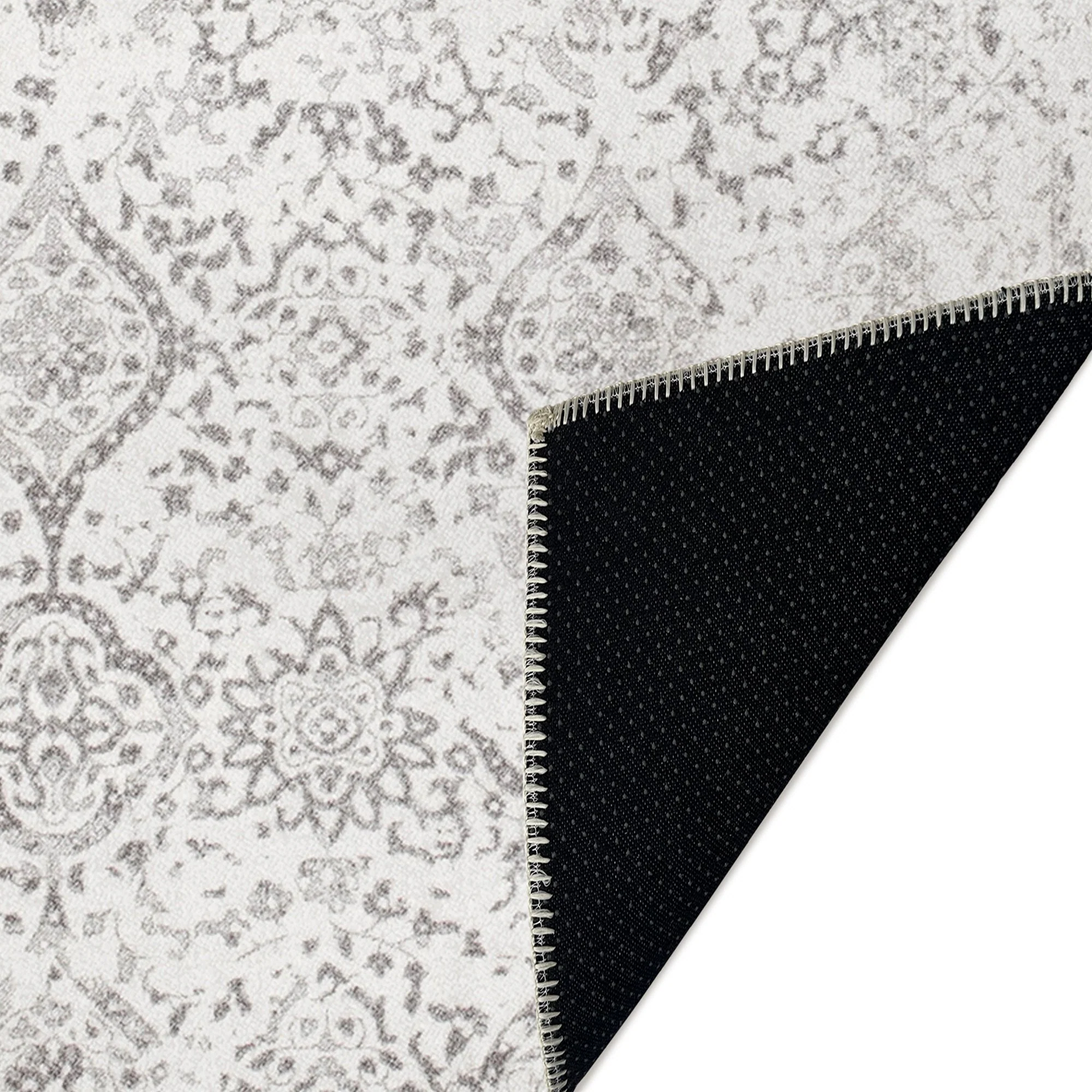 Traditional Ivory And Grey Machine Washable Cotton Area Rug - Image 7