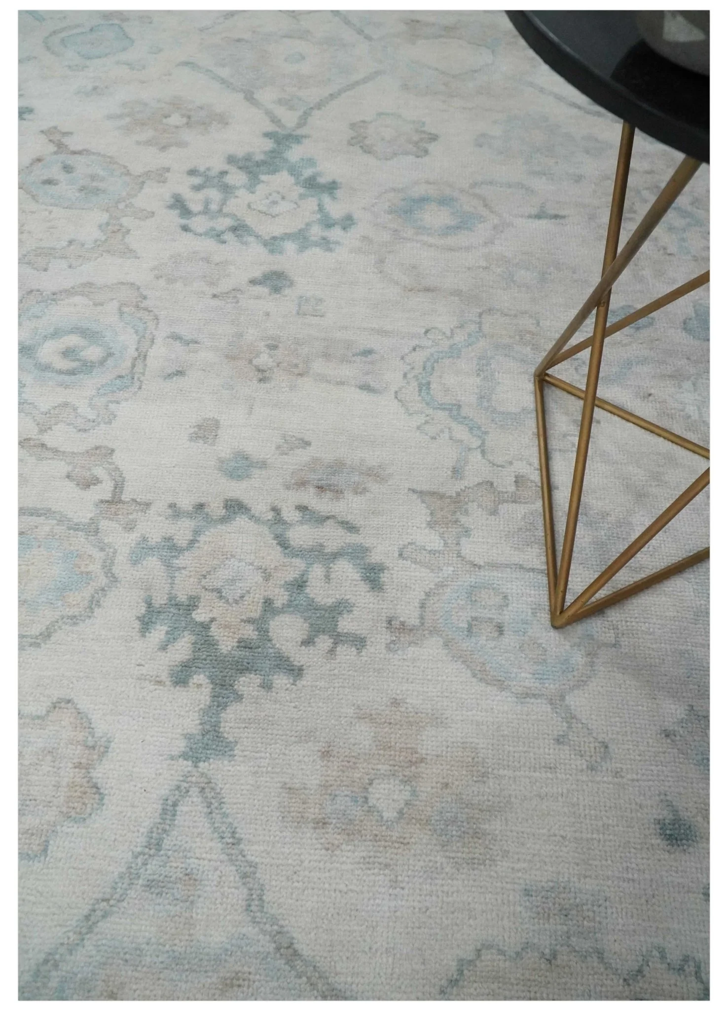 Custom Made Traditional Ivory and Silver Antique Style Oushak Hand knotted Wool Area Rug - Image 2