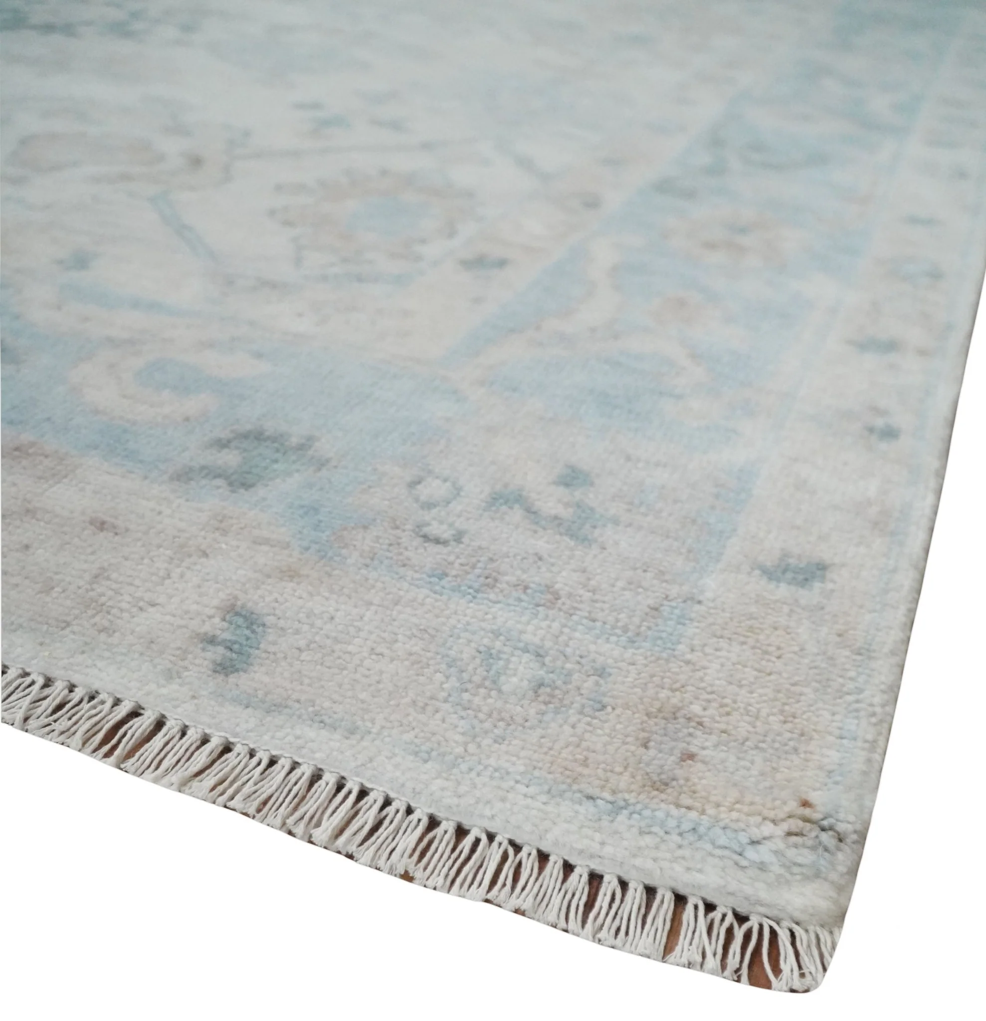 Custom Made Traditional Ivory and Silver Antique Style Oushak Hand knotted Wool Area Rug - Image 5