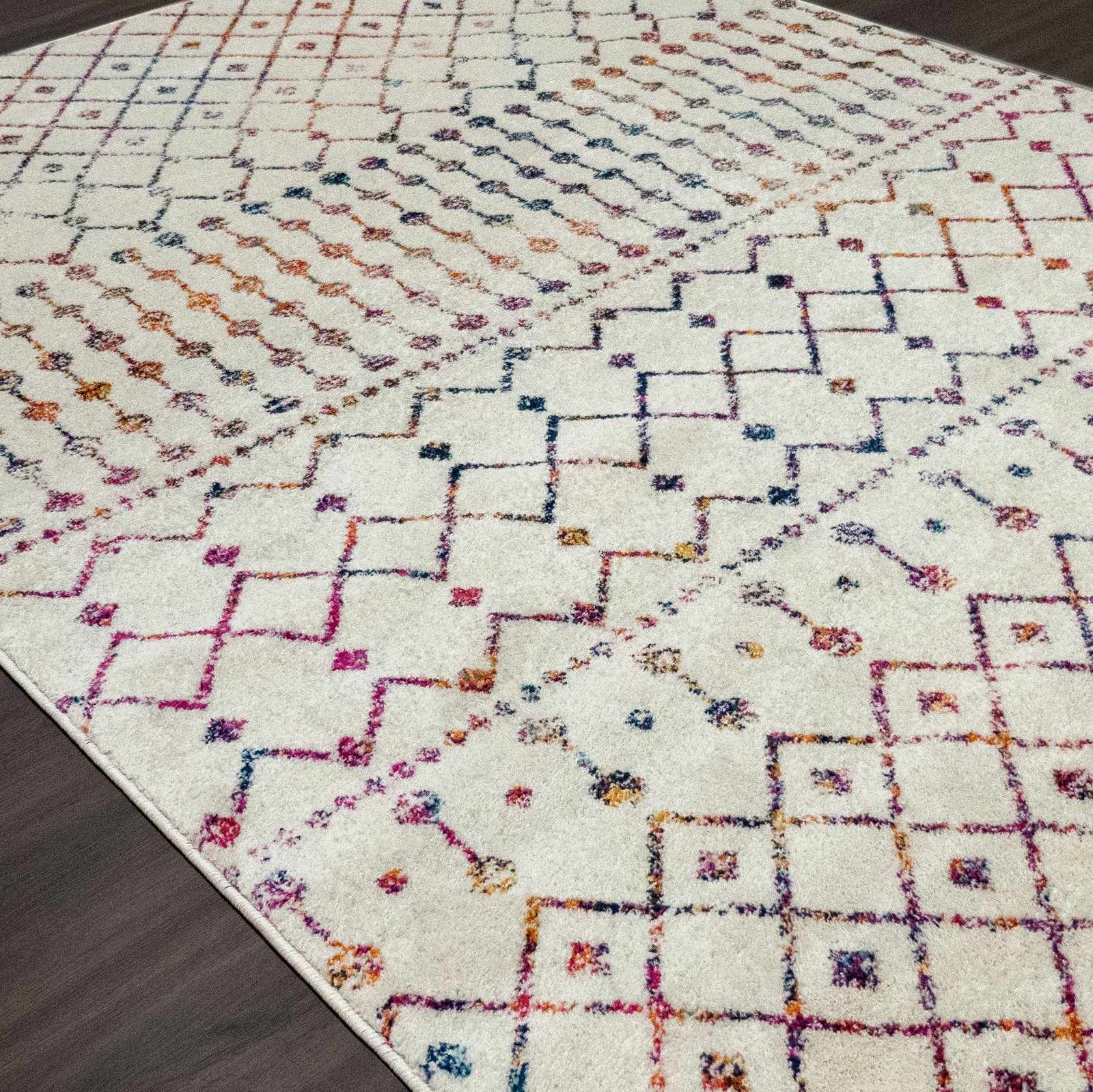 Traditional Ivory, Blue, Gold Multi color Tribal Trellis Area Rug - Image 8