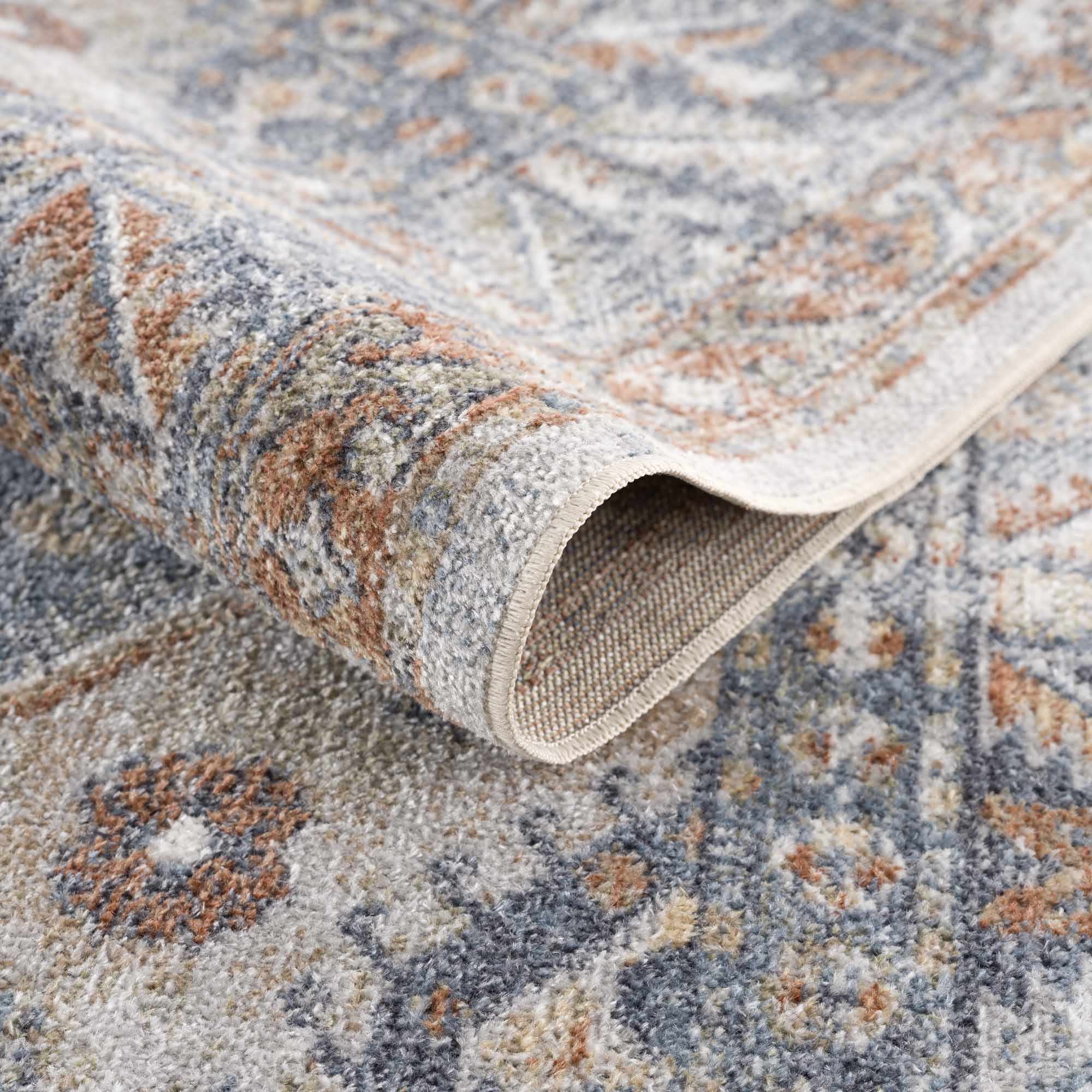 Traditional Ivory, Charcoal and Camel Vintage Style Machine Washable Area Rug - Image 10