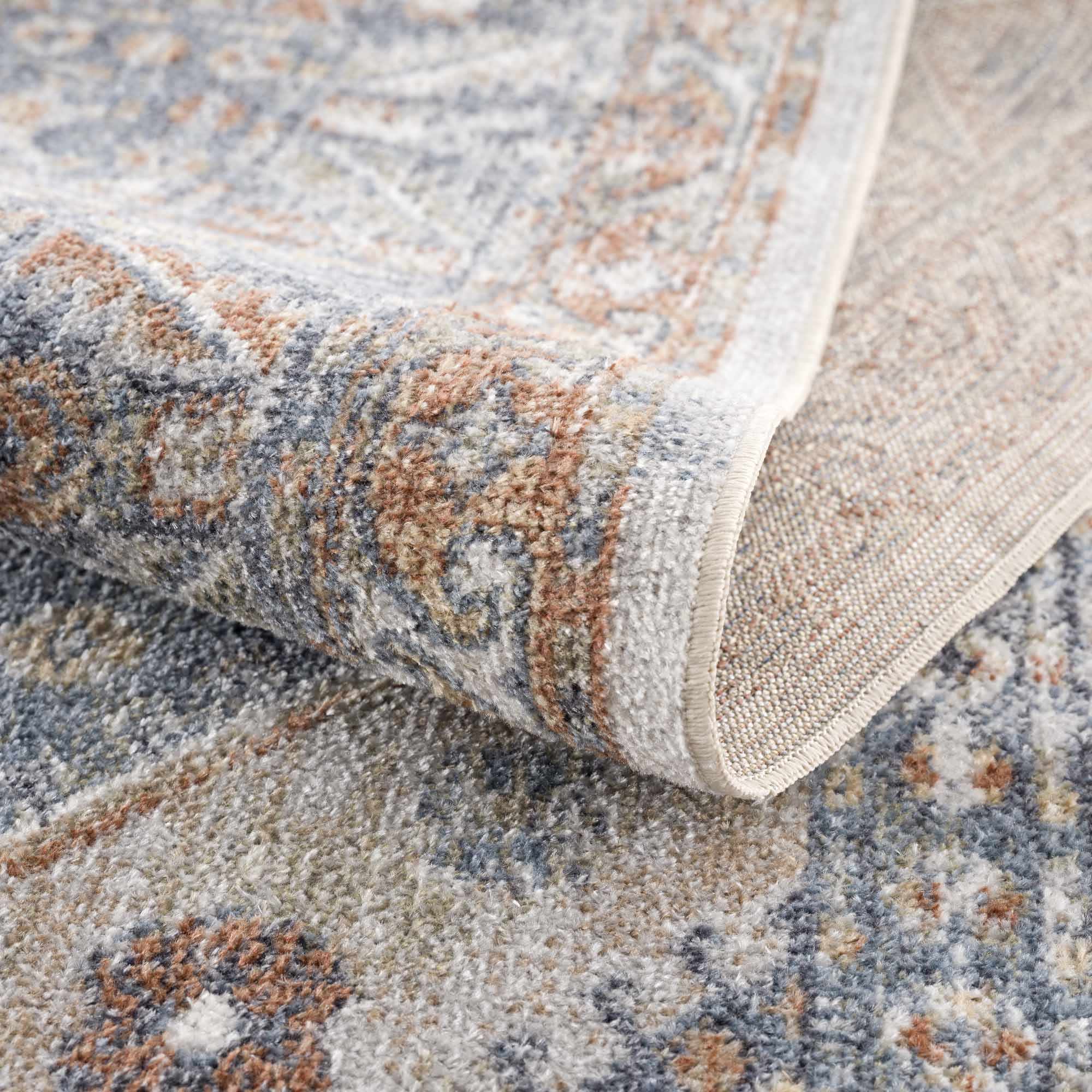 Traditional Ivory, Charcoal and Camel Vintage Style Machine Washable Area Rug - Image 11
