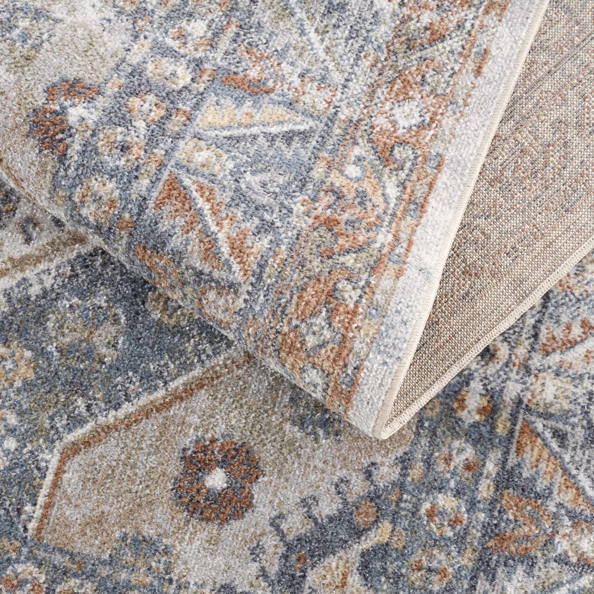 Traditional Ivory, Charcoal and Camel Vintage Style Machine Washable Area Rug - Image 12