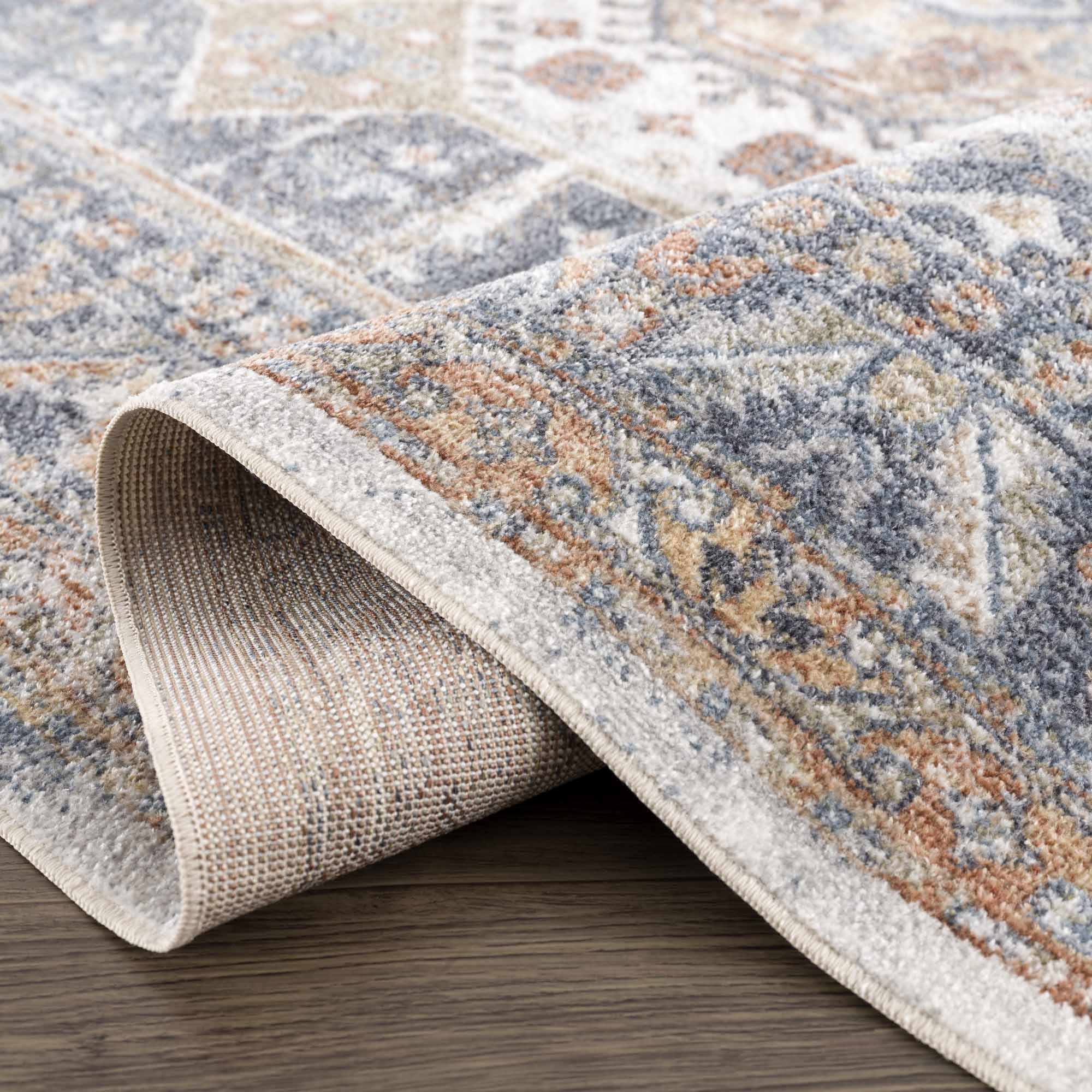 Traditional Ivory, Charcoal and Camel Vintage Style Machine Washable Area Rug - Image 13