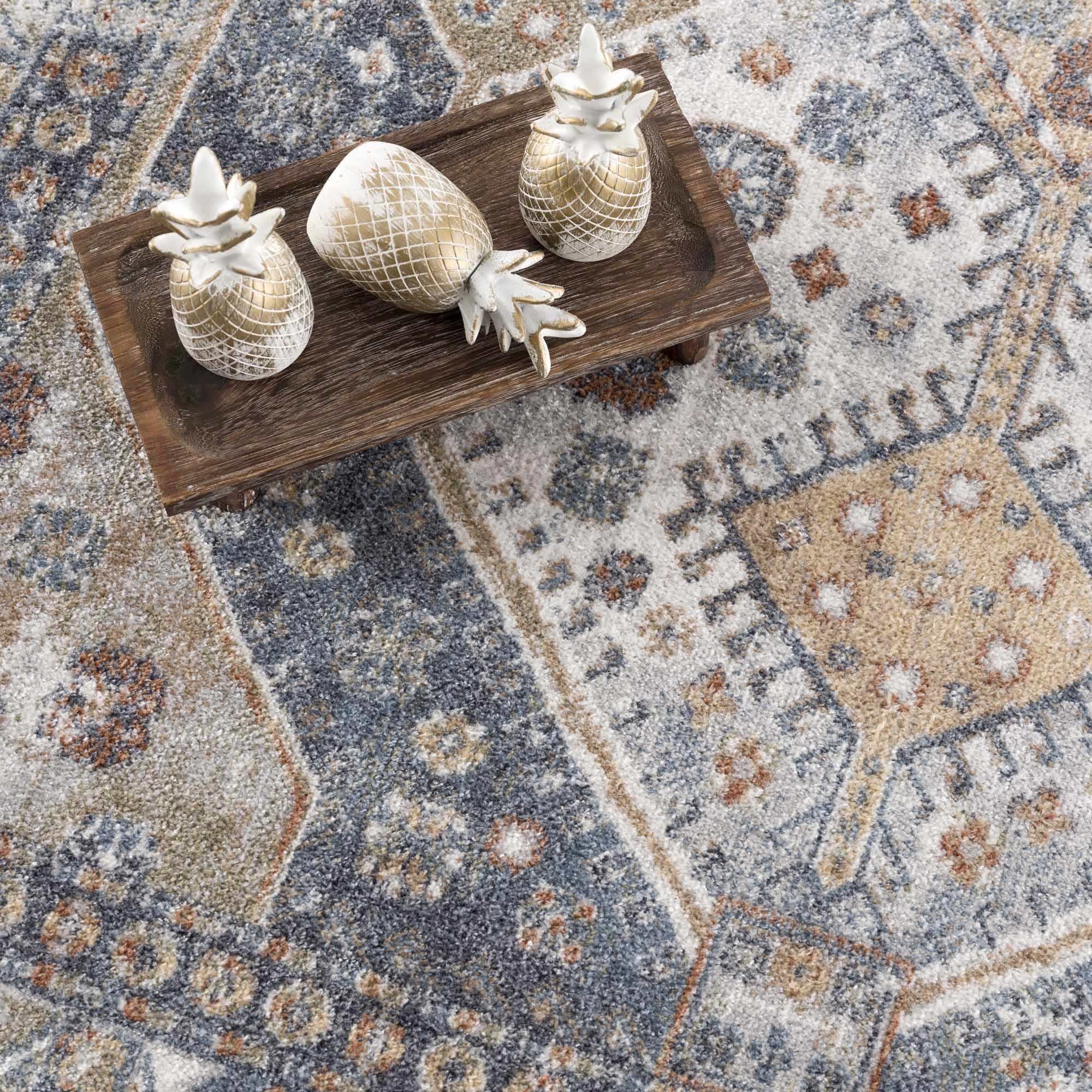 Traditional Ivory, Charcoal and Camel Vintage Style Machine Washable Area Rug - Image 17