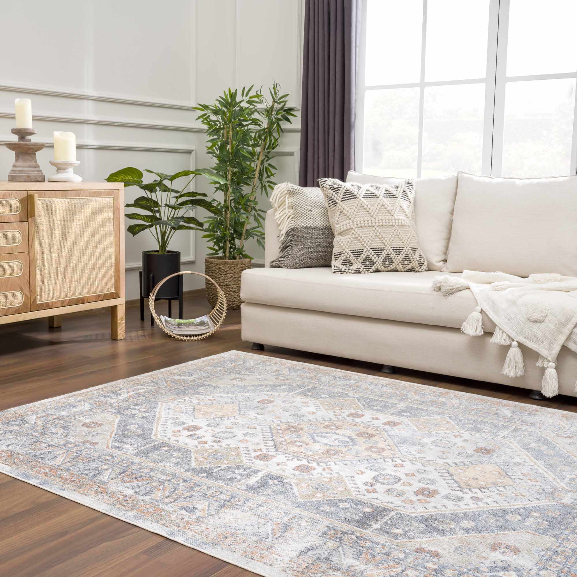 Traditional Ivory, Charcoal and Camel Vintage Style Machine Washable Area Rug - Image 19