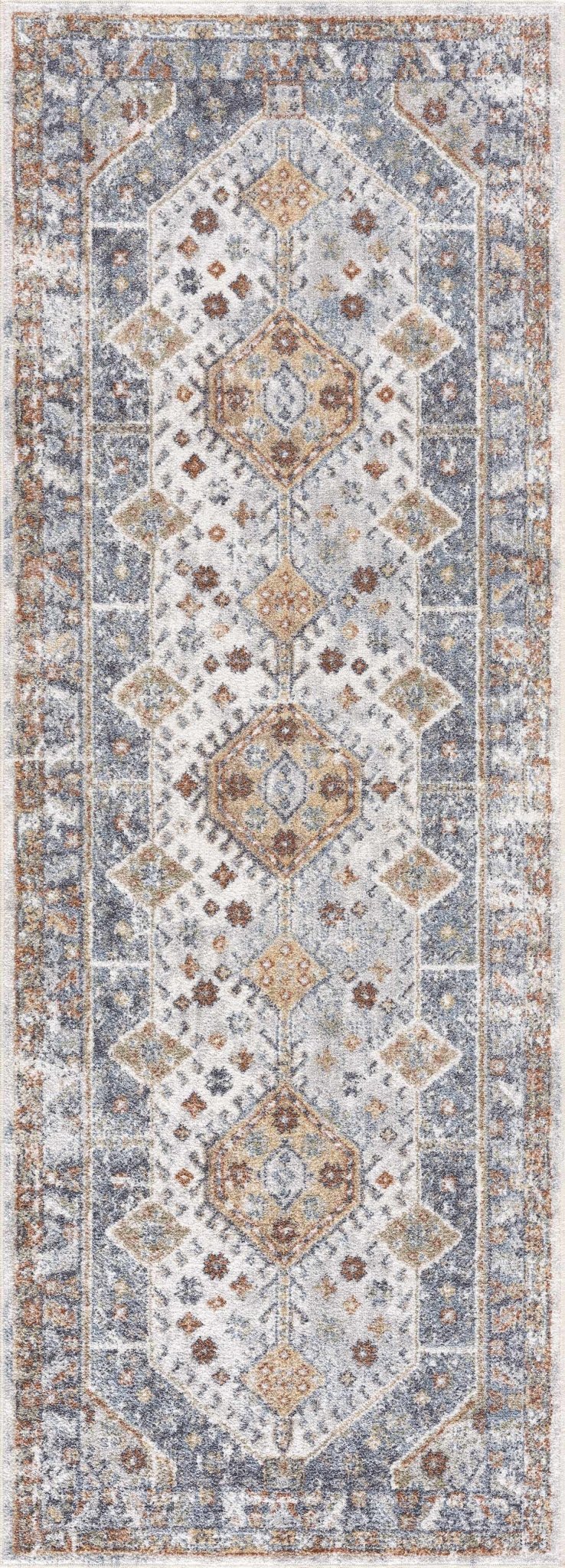 Traditional Ivory, Charcoal and Camel Vintage Style Machine Washable Area Rug - Image 8