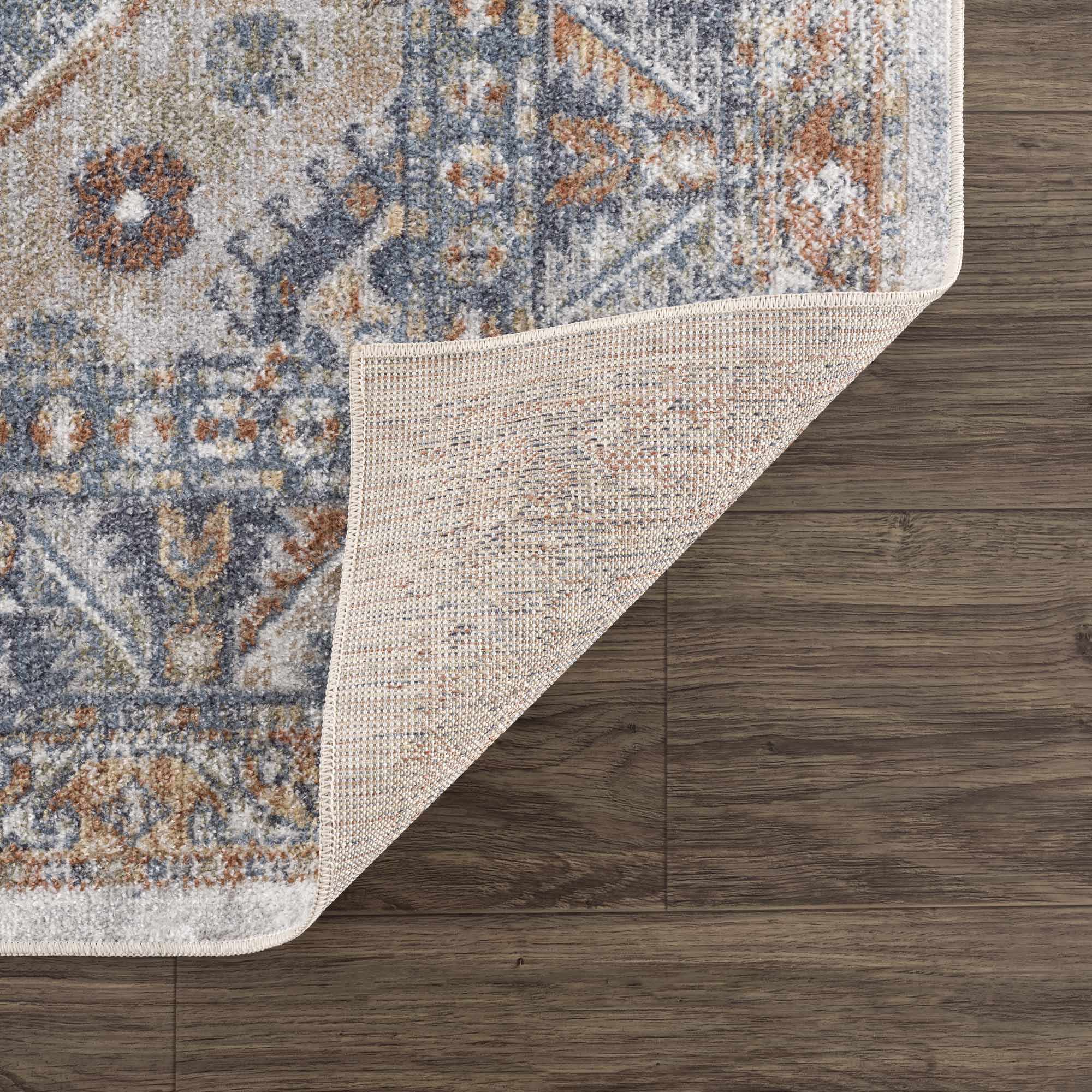 Traditional Ivory, Charcoal and Camel Vintage Style Machine Washable Area Rug - Image 9