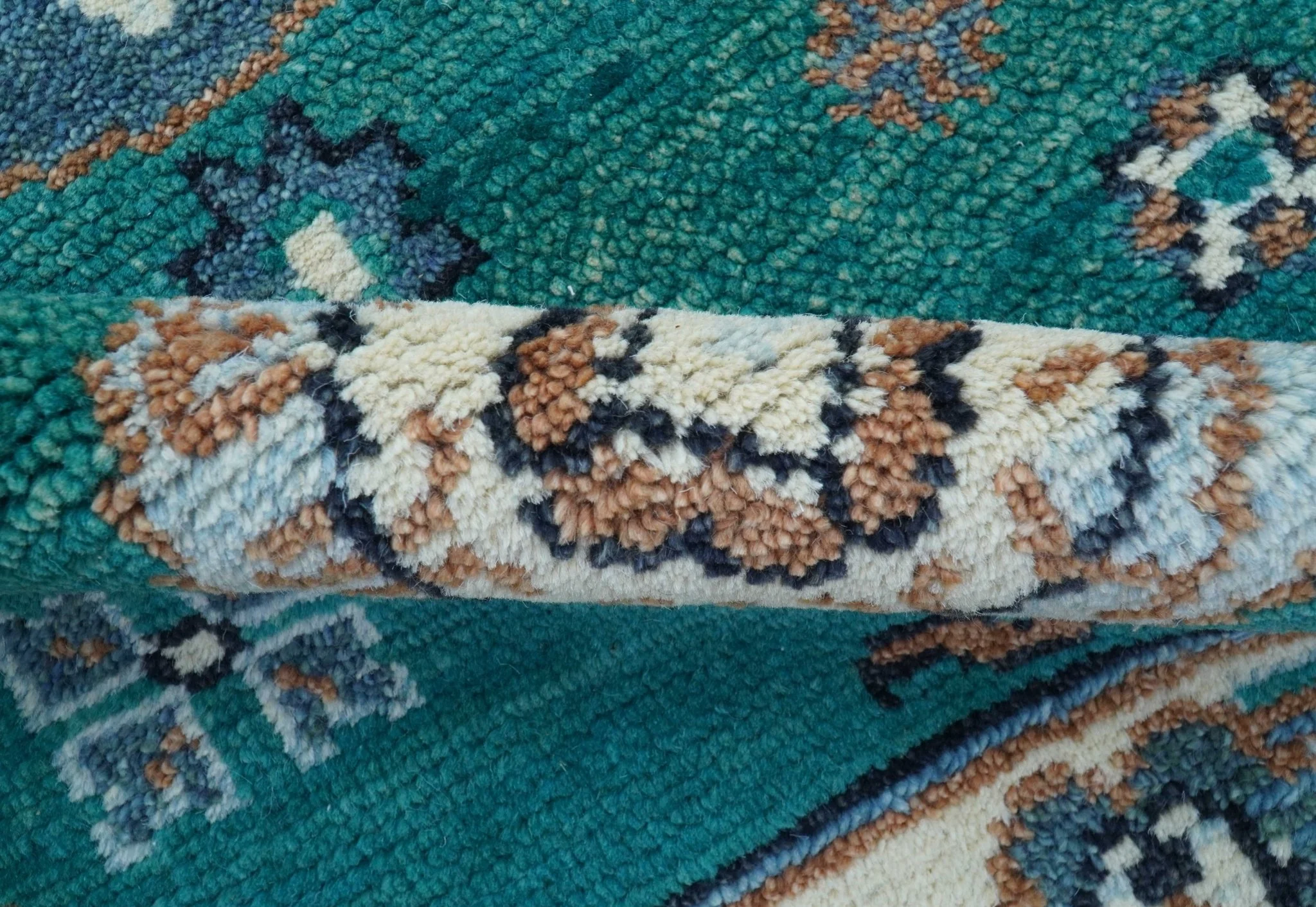Traditional Khotan Design Teal And Beige Hand knotted 4x6  Wool Area Rug - Image 4