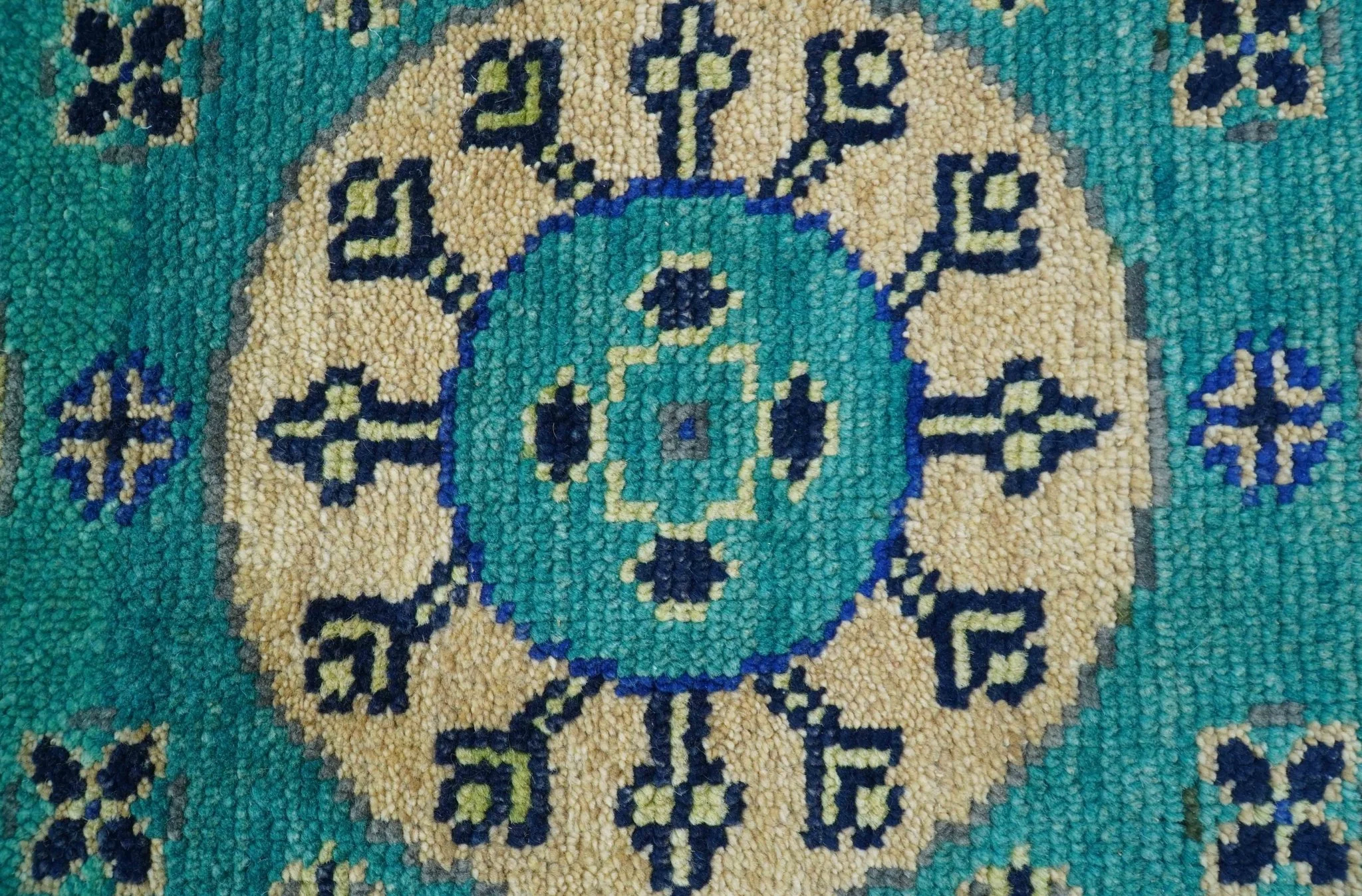 Traditional Khotan Design Teal Hand knotted 3x6 Wool Area Rug - Image 3