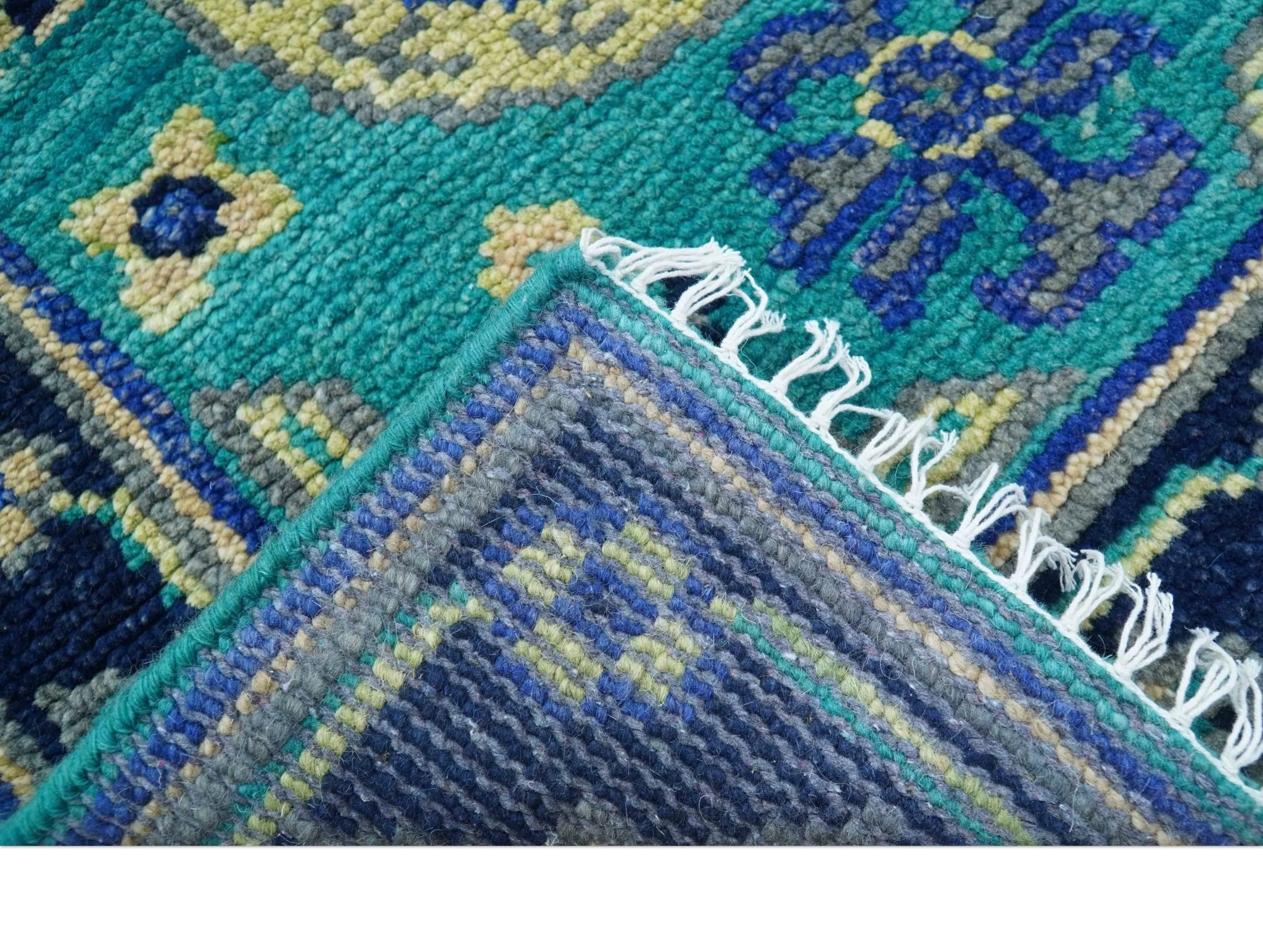 Traditional Khotan Design Teal Hand knotted 3x6 Wool Area Rug - Image 7