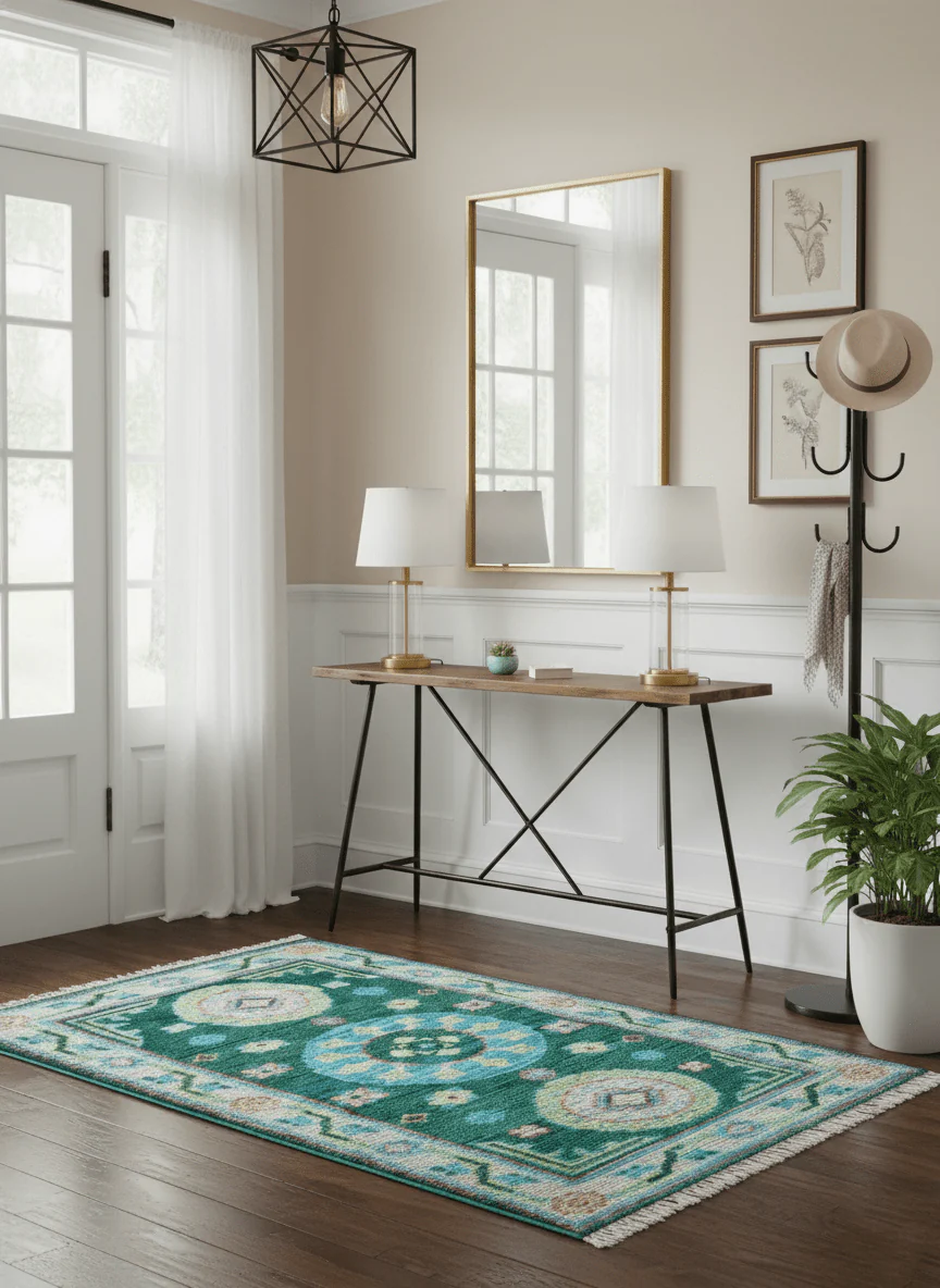 Traditional Khotan Design Teal 3x5 Hand knotted Wool Area Rug - Image 2