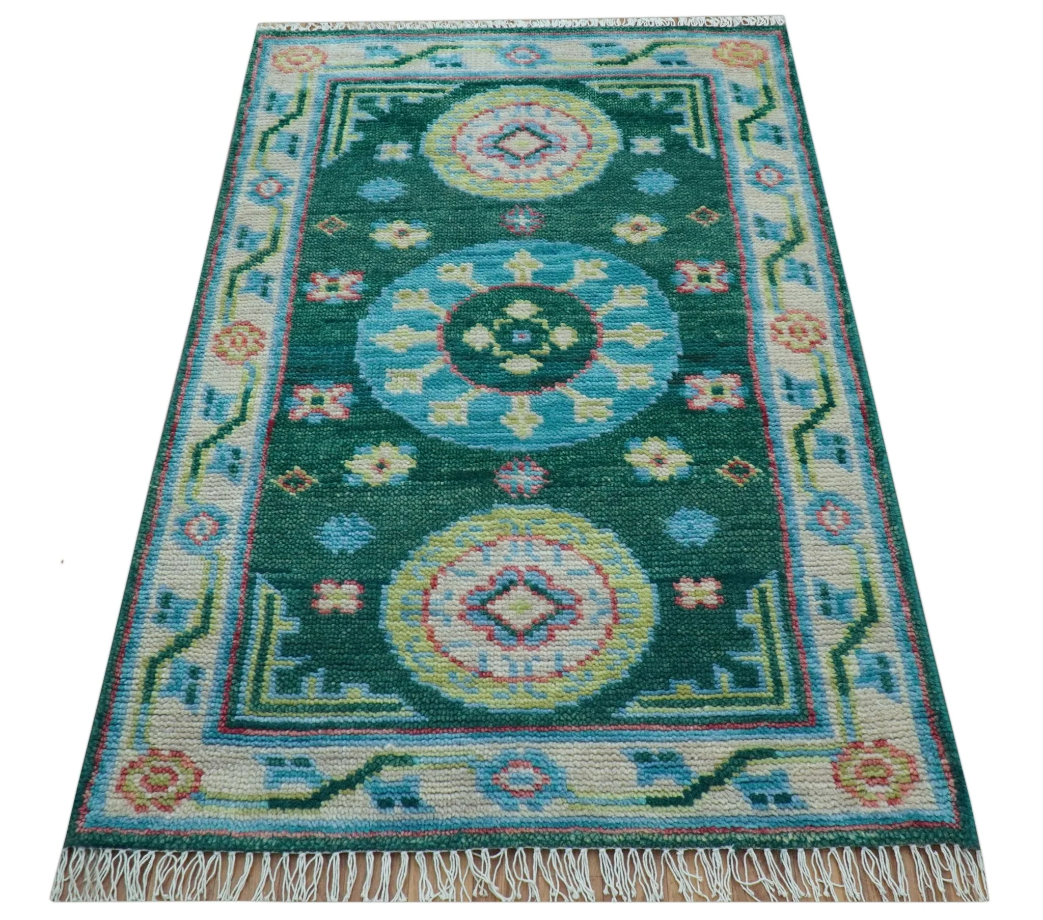Traditional Khotan Design Teal 3x5 Hand knotted Wool Area Rug - Image 7