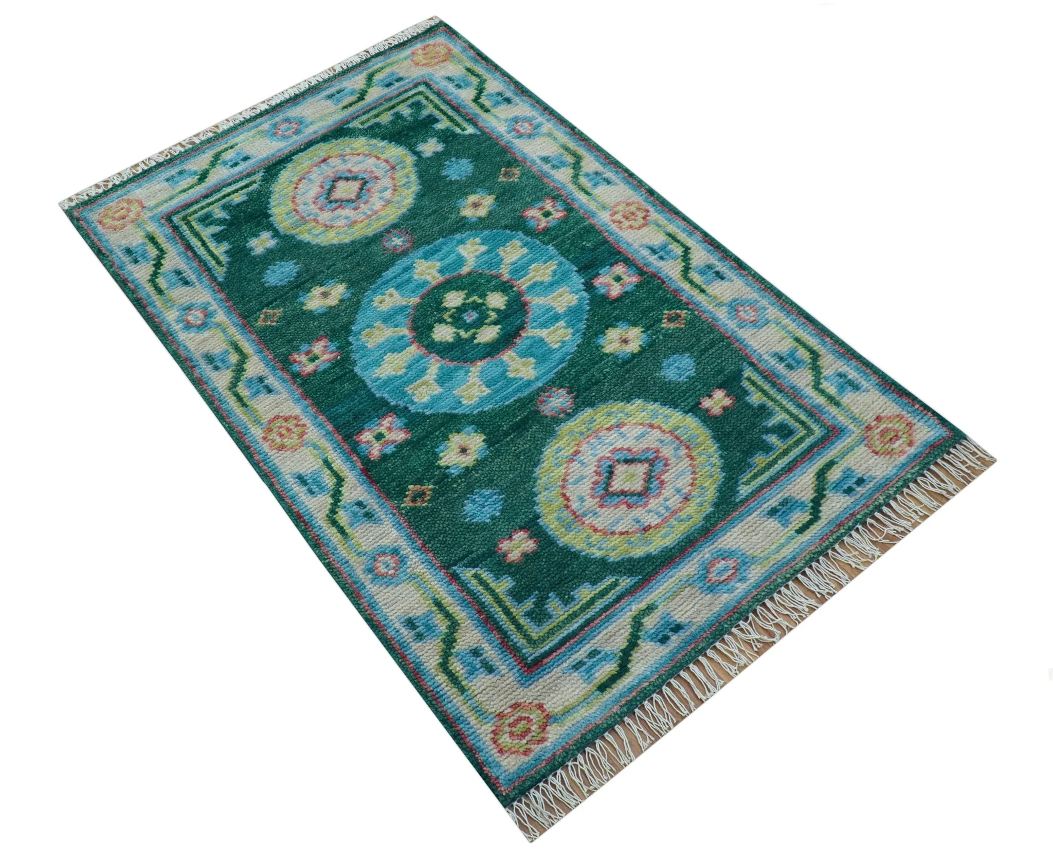 Traditional Khotan Design Teal 3x5 Hand knotted Wool Area Rug - Image 8