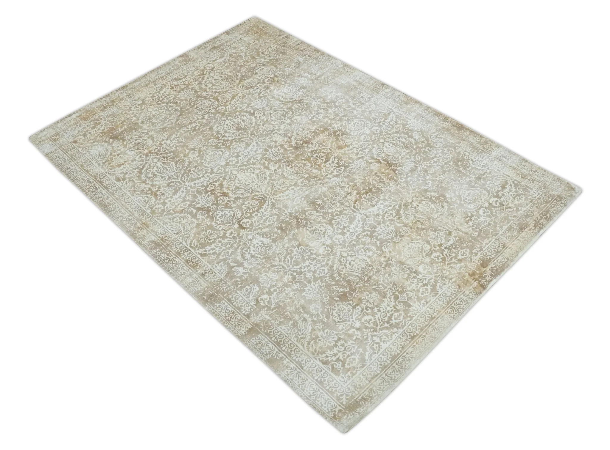 Premium Style Floral Traditional Ikat Large Design Camel and Ivory 5.6x7.9 Hand loom Viscose Area Rug - Image 10