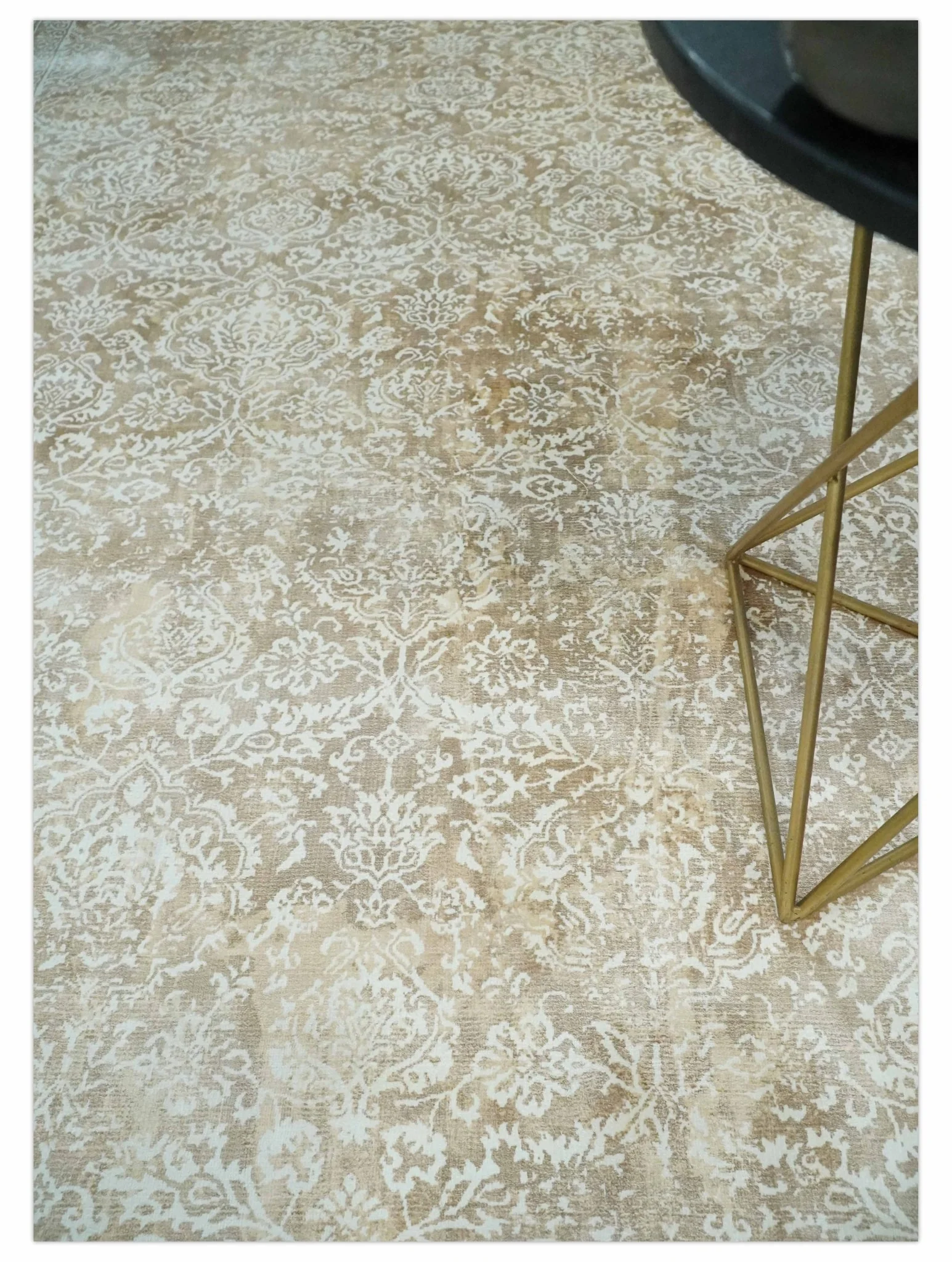 Premium Style Floral Traditional Ikat Large Design Camel and Ivory 5.6x7.9 Hand loom Viscose Area Rug - Image 3