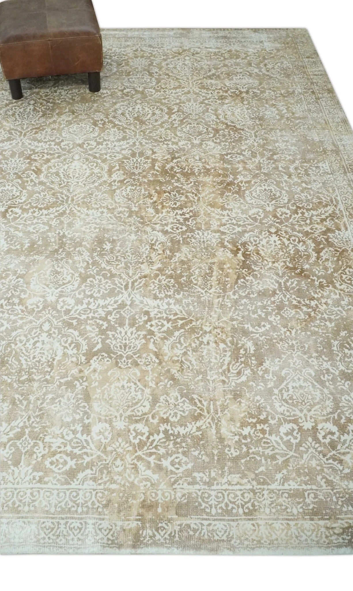 Premium Style Floral Traditional Ikat Large Design Camel and Ivory 5.6x7.9 Hand loom Viscose Area Rug - Image 4