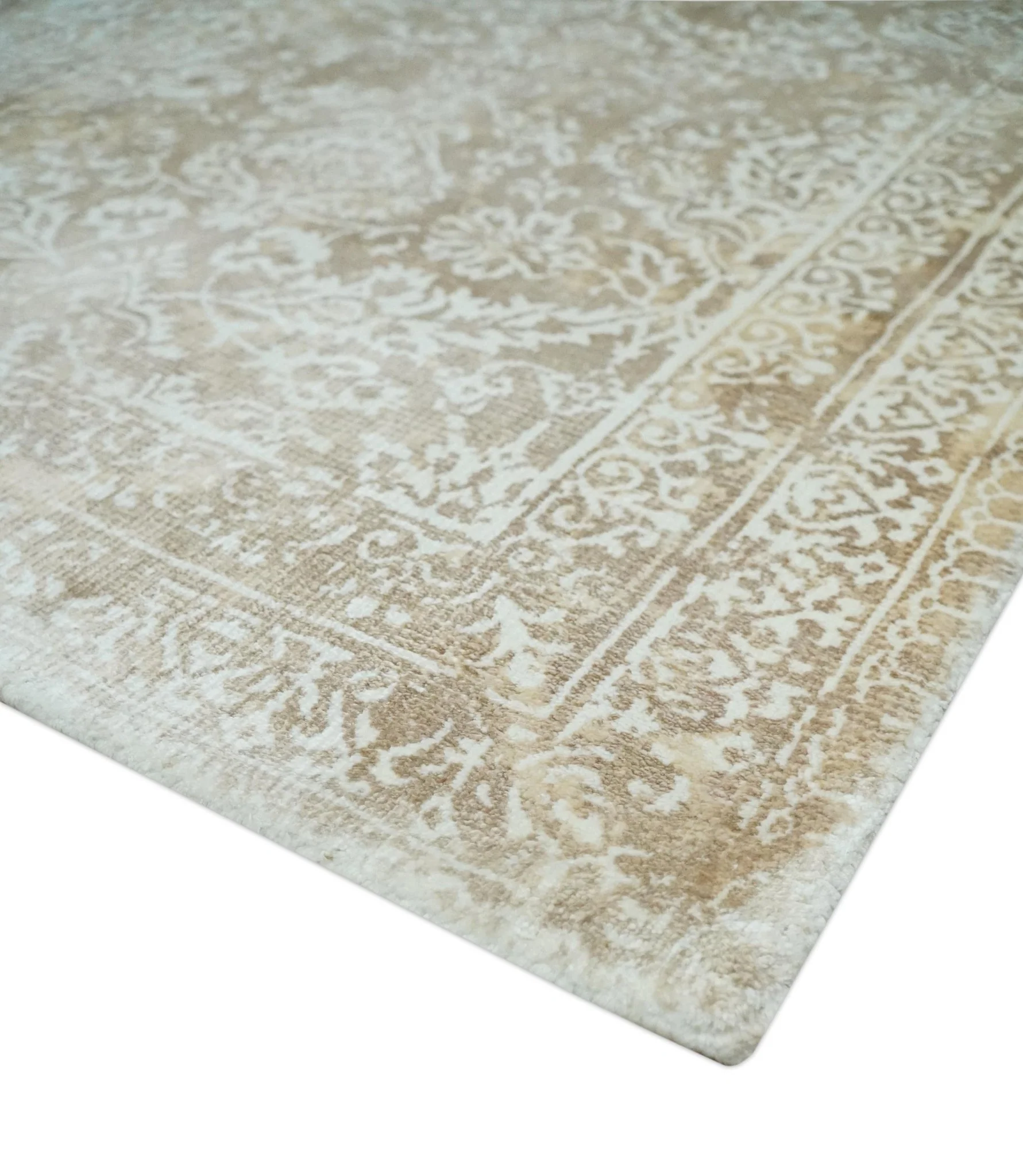 Premium Style Floral Traditional Ikat Large Design Camel and Ivory 5.6x7.9 Hand loom Viscose Area Rug - Image 6