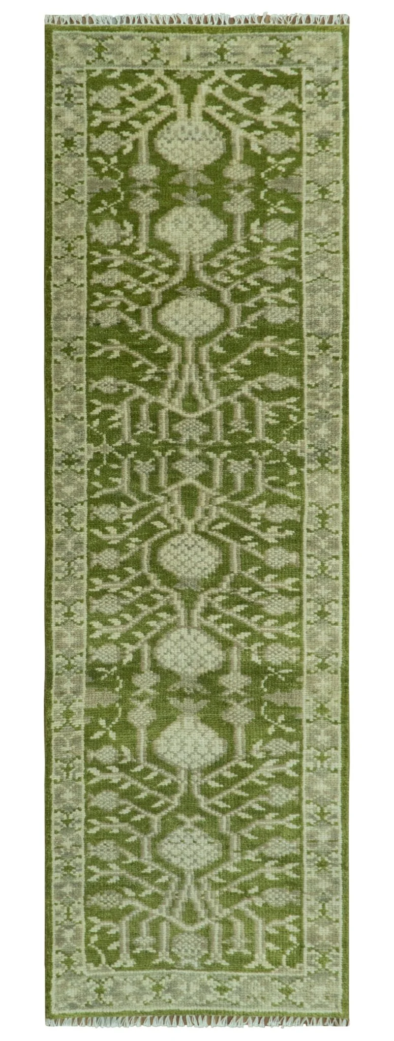 Traditional Hand knotted Royal Green and Ivory Turkish Design wool Area Rug - Image 11