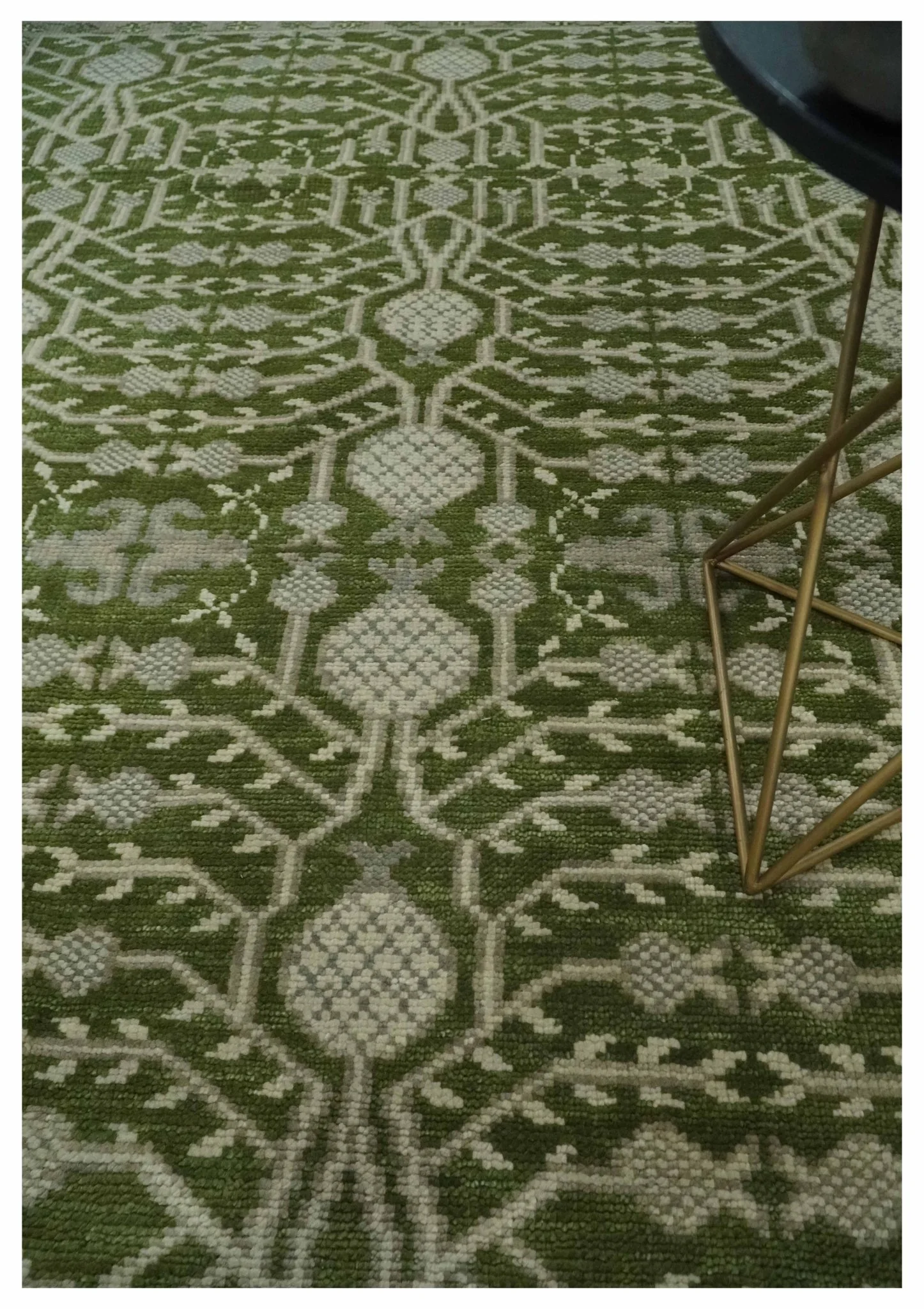 Traditional Hand knotted Royal Green and Ivory Turkish Design wool Area Rug - Image 2