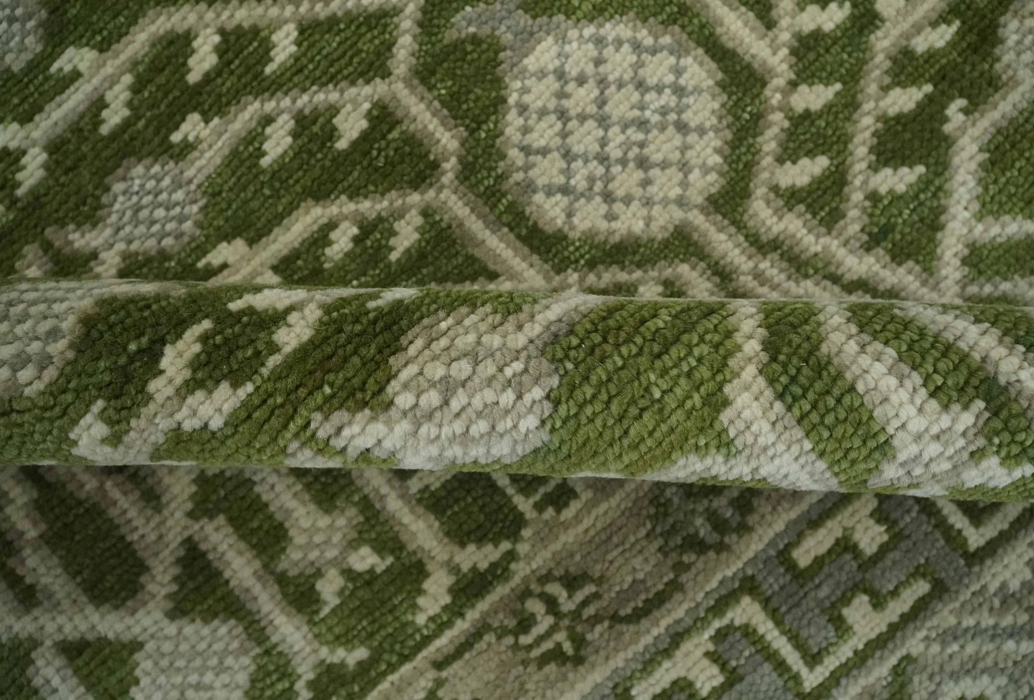 Traditional Hand knotted Royal Green and Ivory Turkish Design wool Area Rug - Image 6