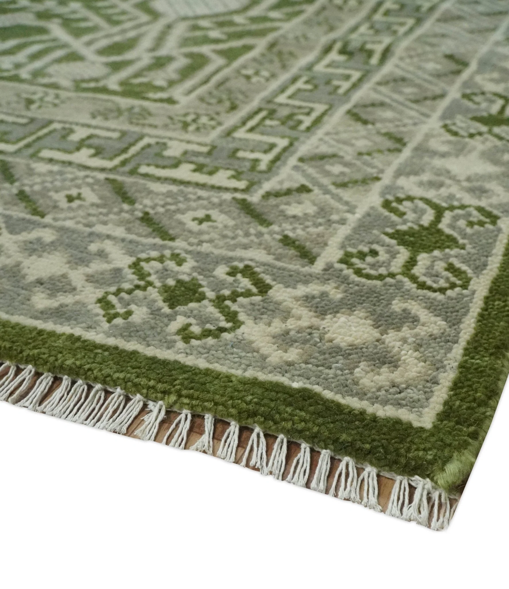 Traditional Khotan Design Hand knotted Green and Ivory 8x10 wool Area Rug - Image 5