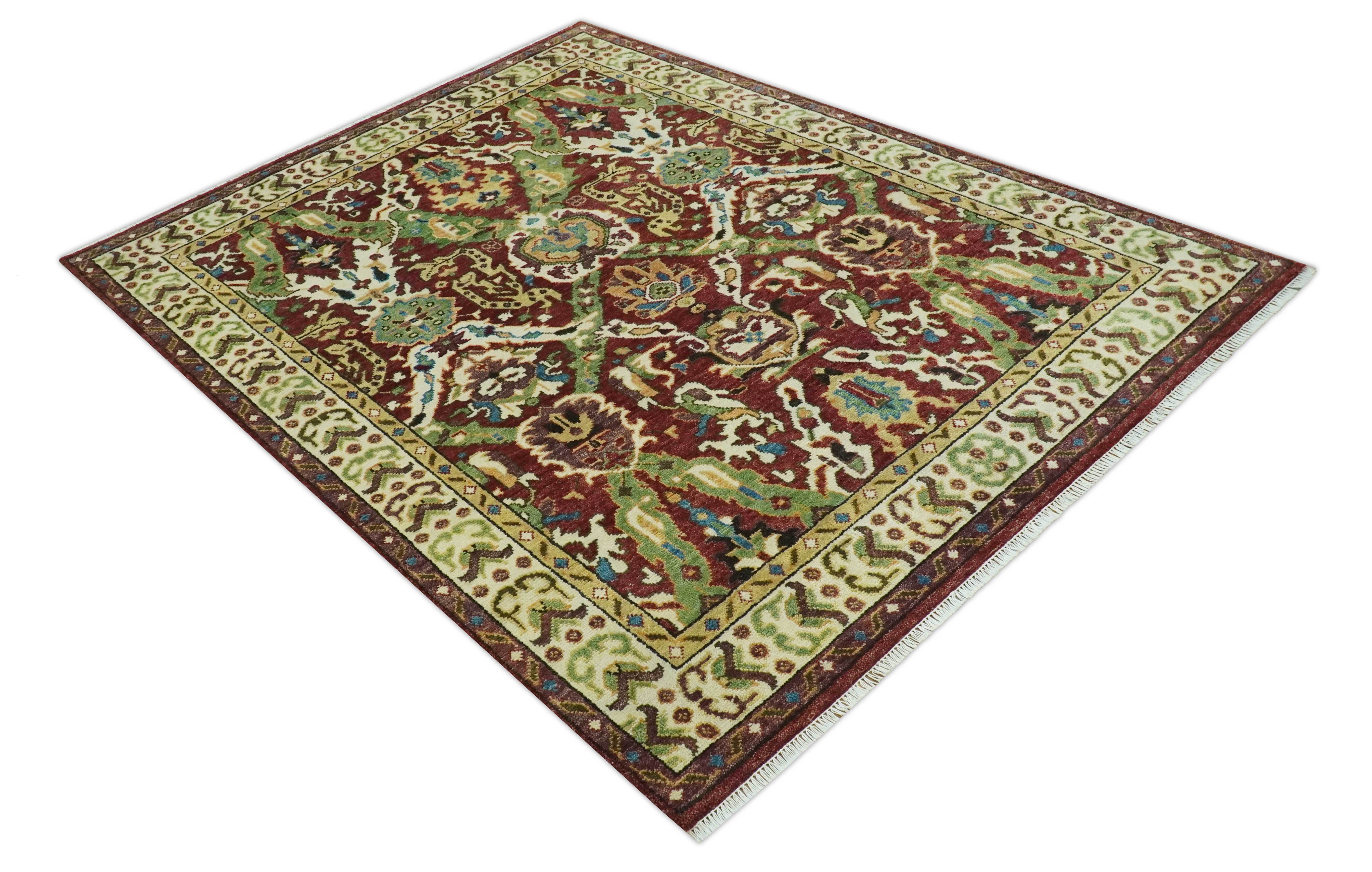 Traditional Large Design Maroon and Green Hand Knotted Custom Made wool area rug - Image 11