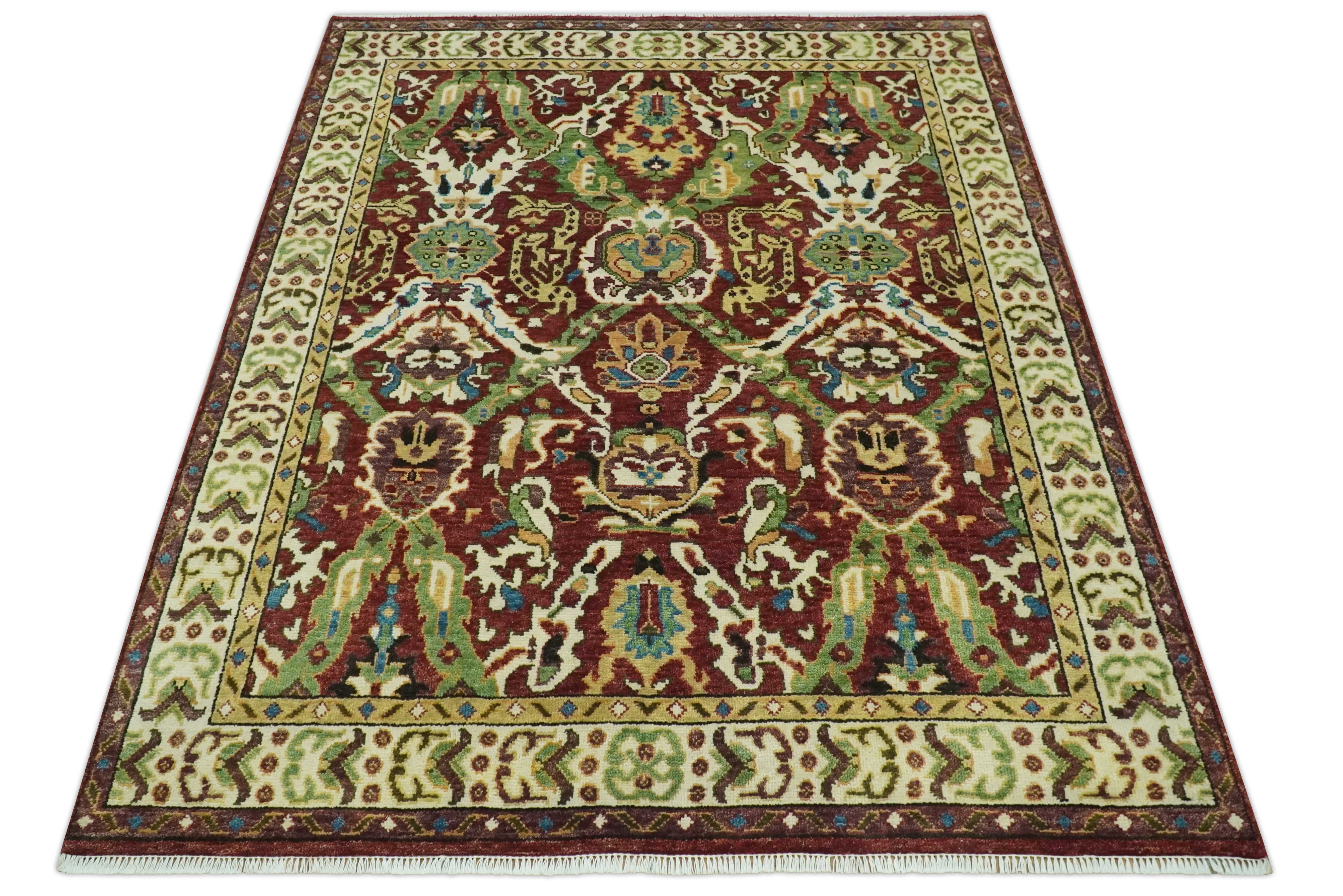 Traditional Large Design Maroon and Green Hand Knotted Custom Made wool area rug - Image 12