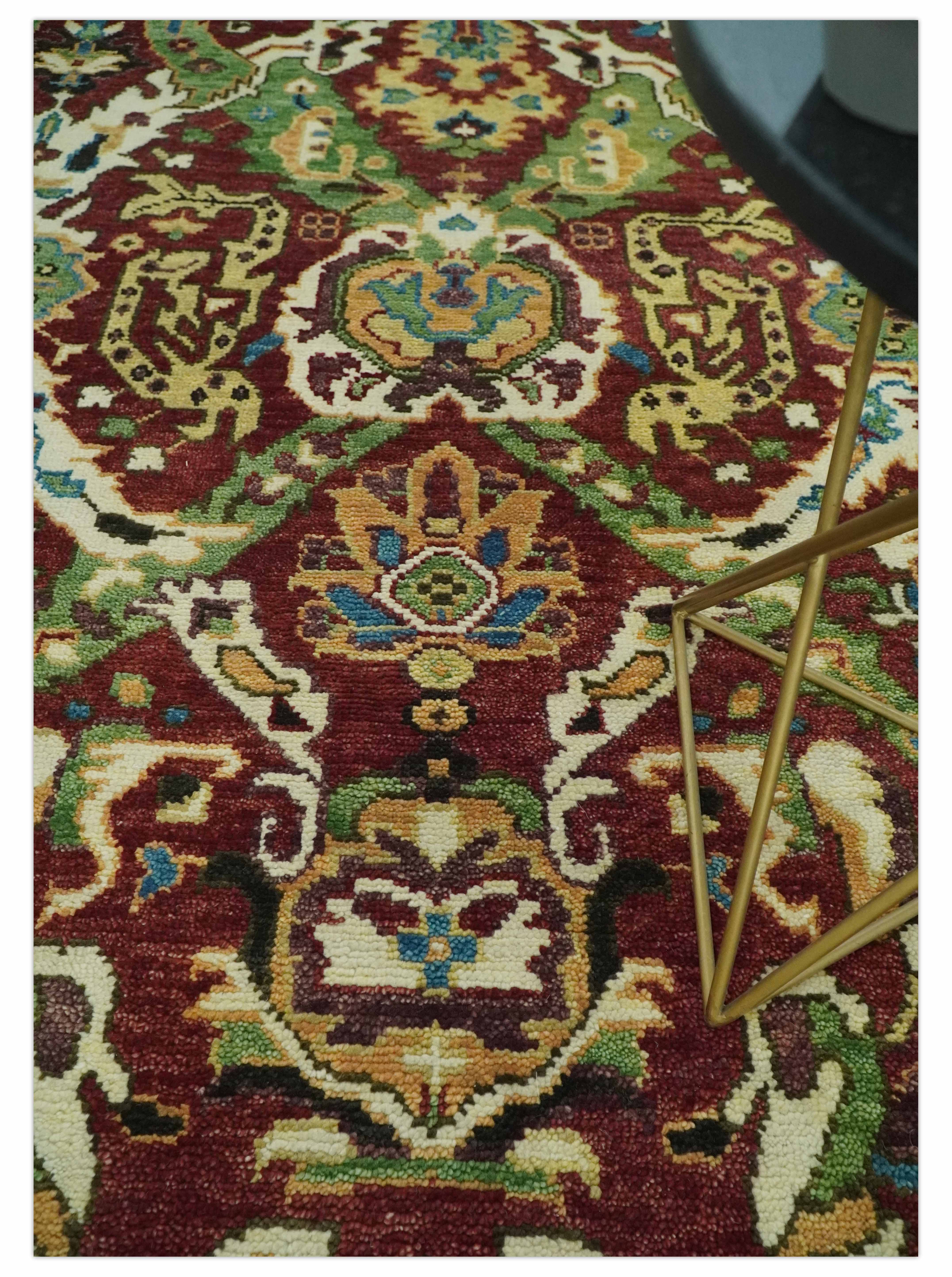 Traditional Large Design Maroon and Green Hand Knotted Custom Made wool area rug - Image 2