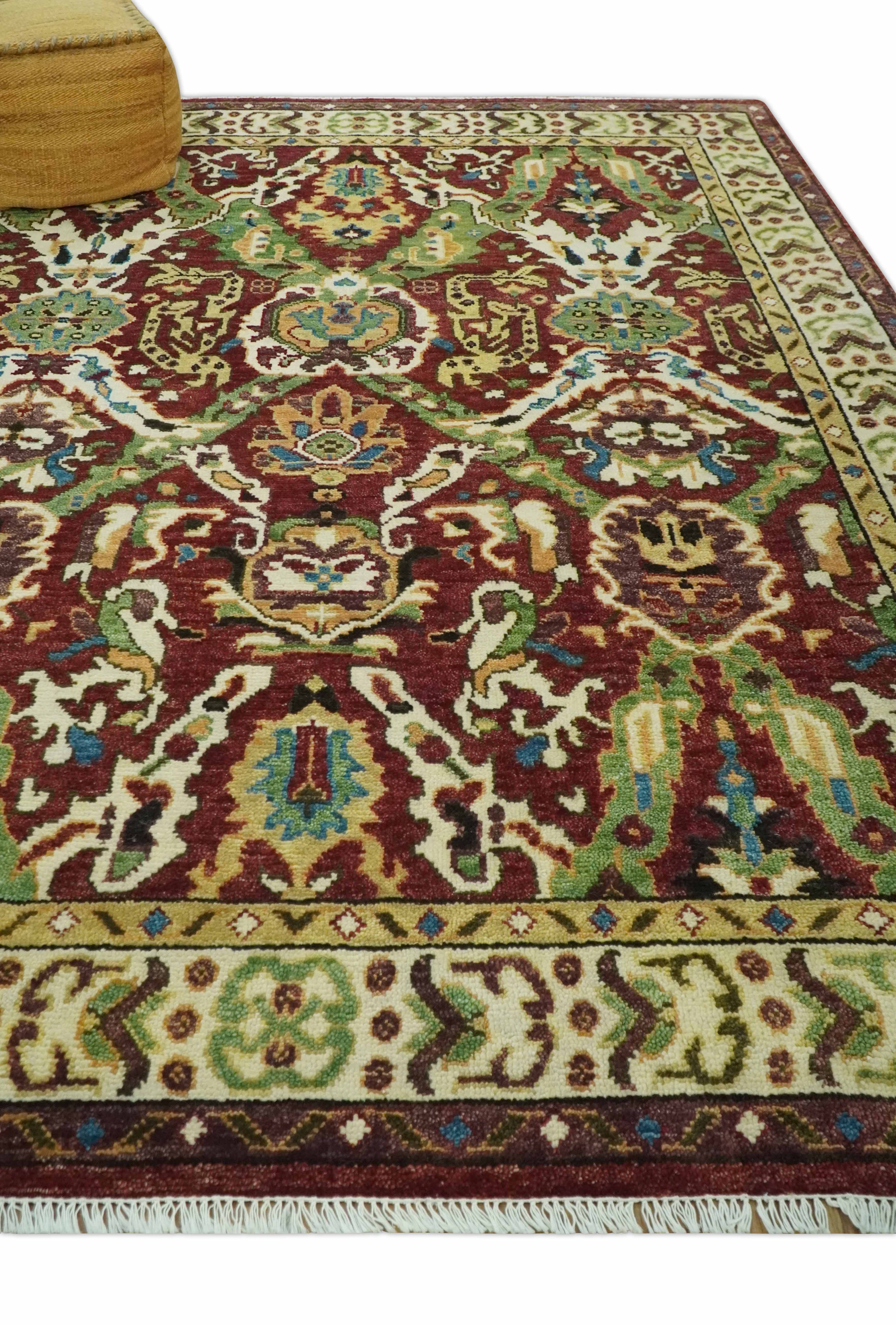 Traditional Large Design Maroon and Green Hand Knotted Custom Made wool area rug - Image 3