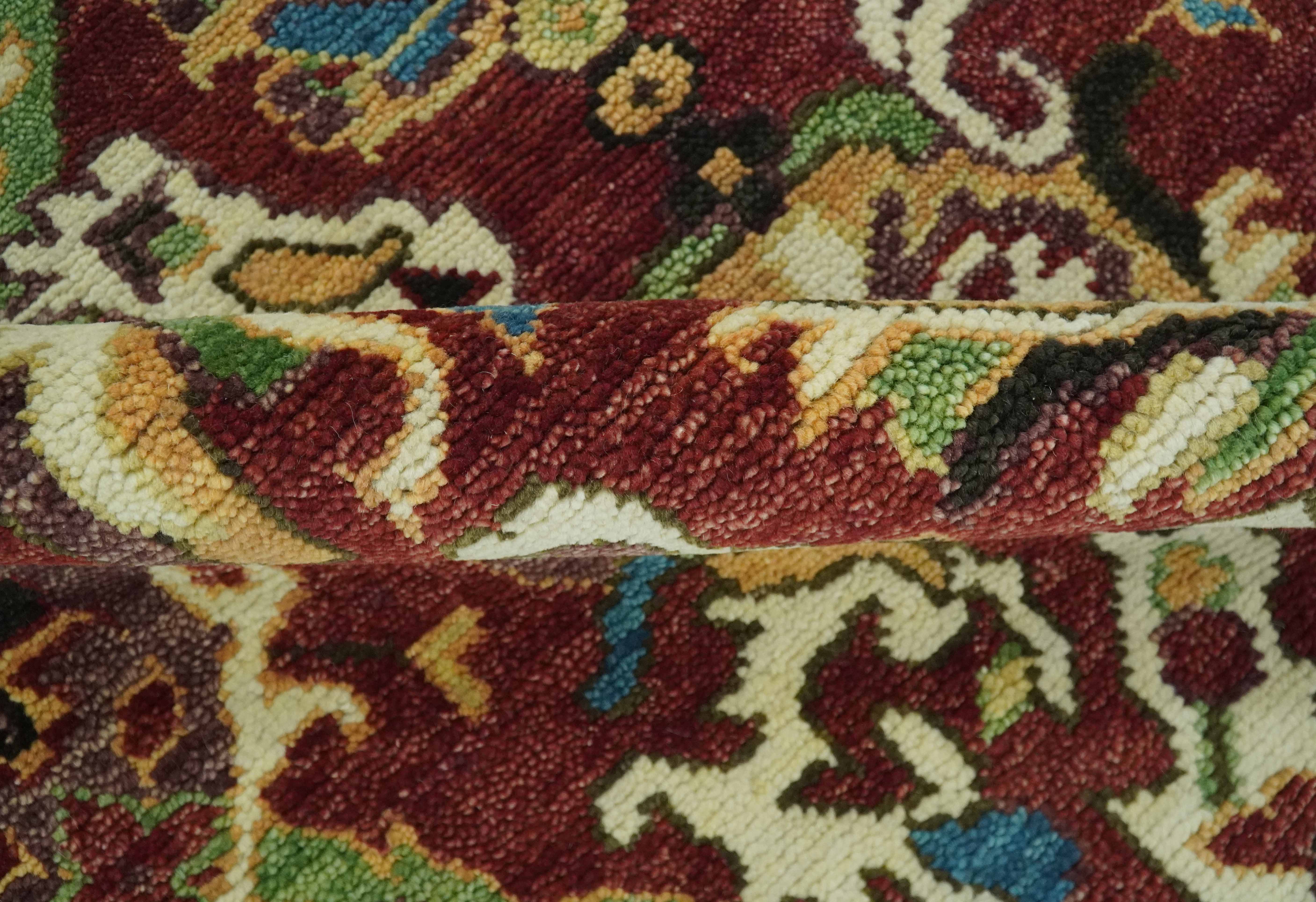 Traditional Large Design Maroon and Green Hand Knotted Custom Made wool area rug - Image 6