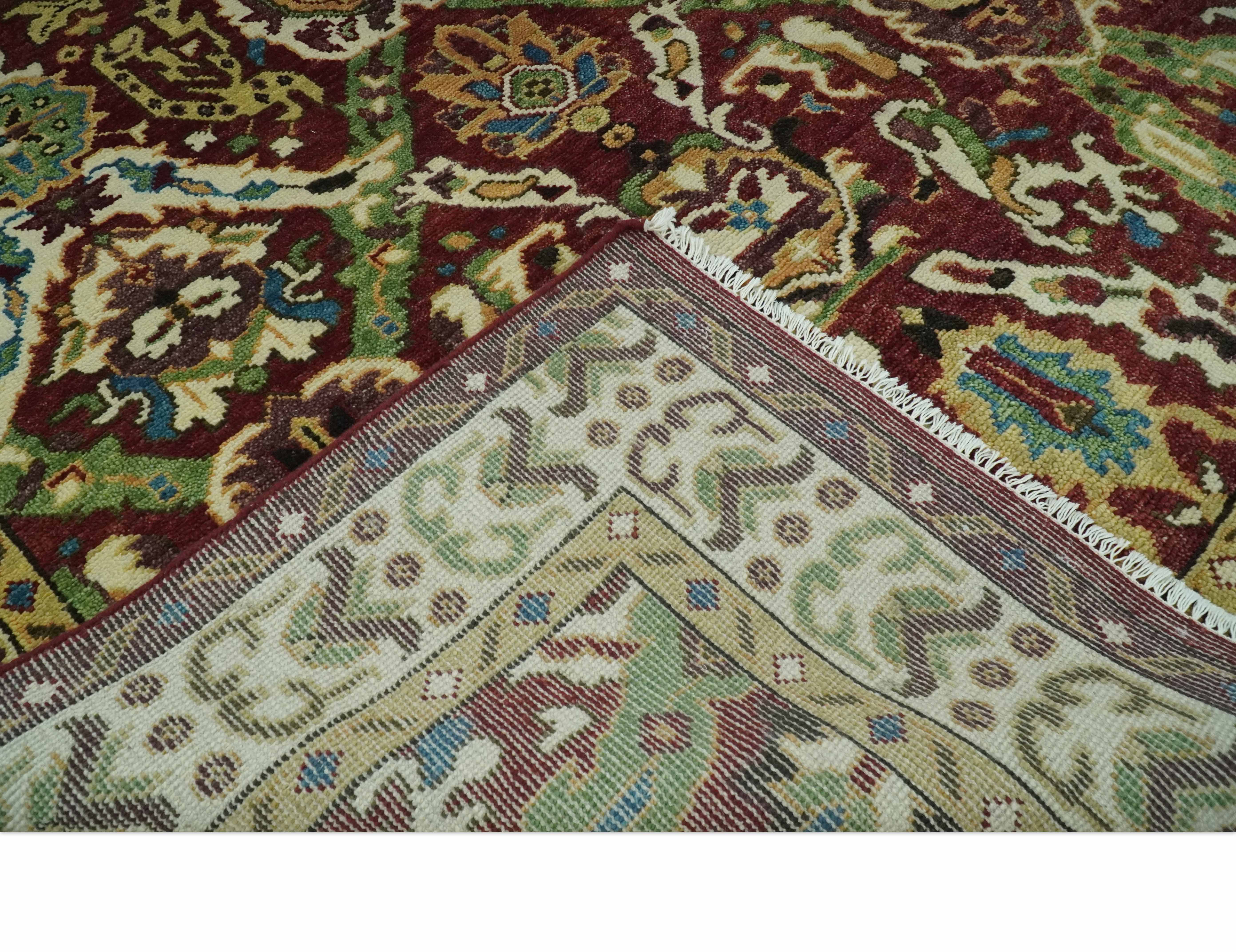 Traditional Large Design Maroon and Green Hand Knotted Custom Made wool area rug - Image 7