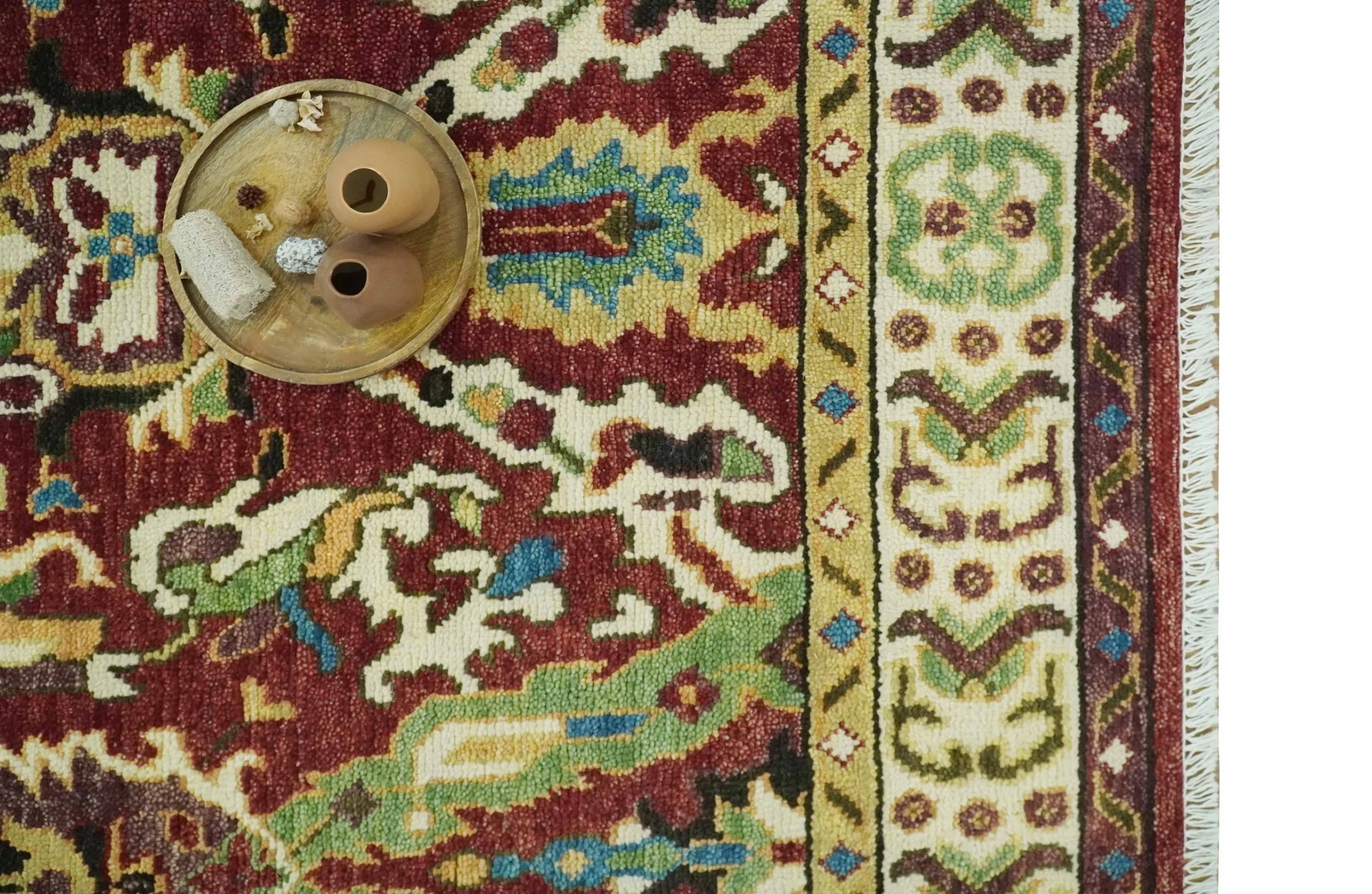 Traditional Large Design Maroon and Green Hand Knotted 8x10 wool area rug - Image 10